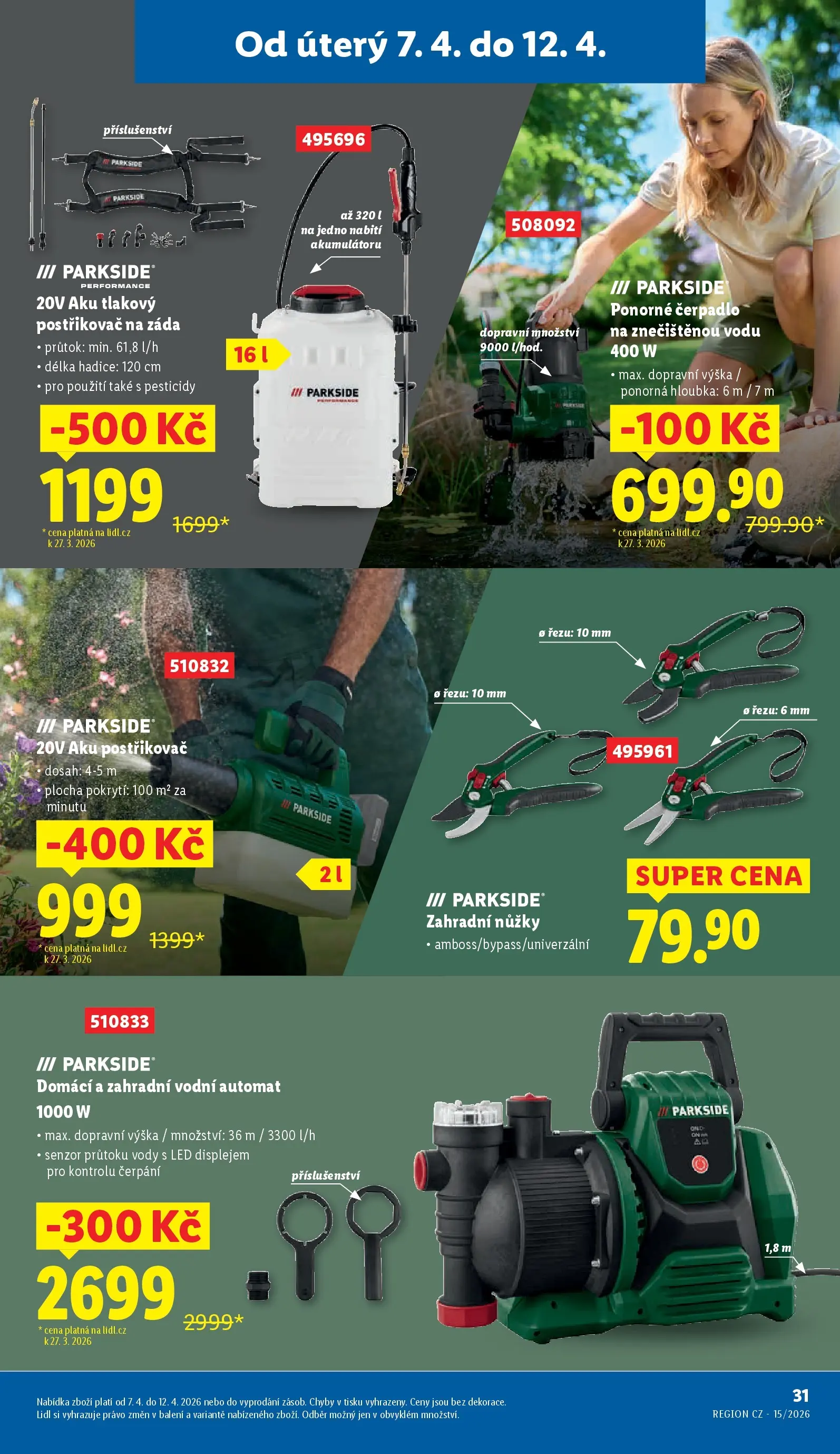 Lidl leták od 13.04.2026 - Nový akční leták | Strana: 9 | Produkty: Nůžky, Tlakový postřikovač, Hadice, Ponorné čerpadlo