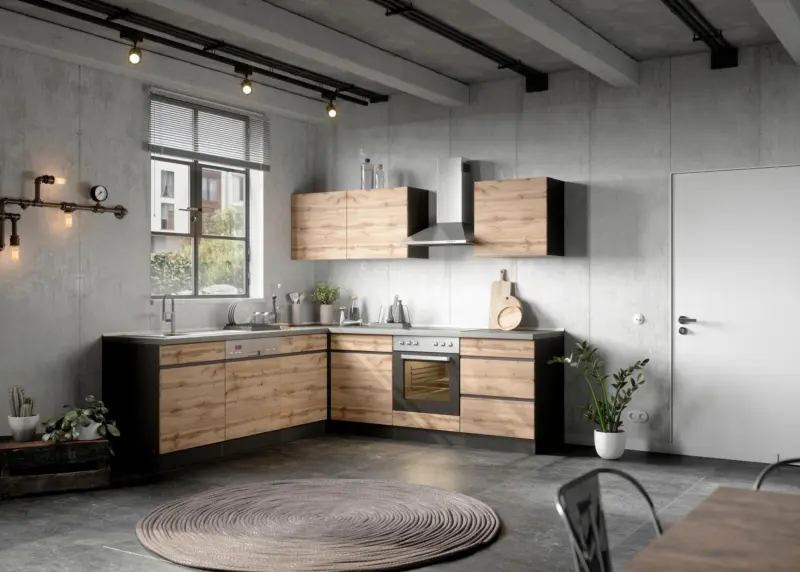 Eckk&uuml;che Turin ohne Ger&auml;ten ca. 240x240 cm Graphit/Eiche