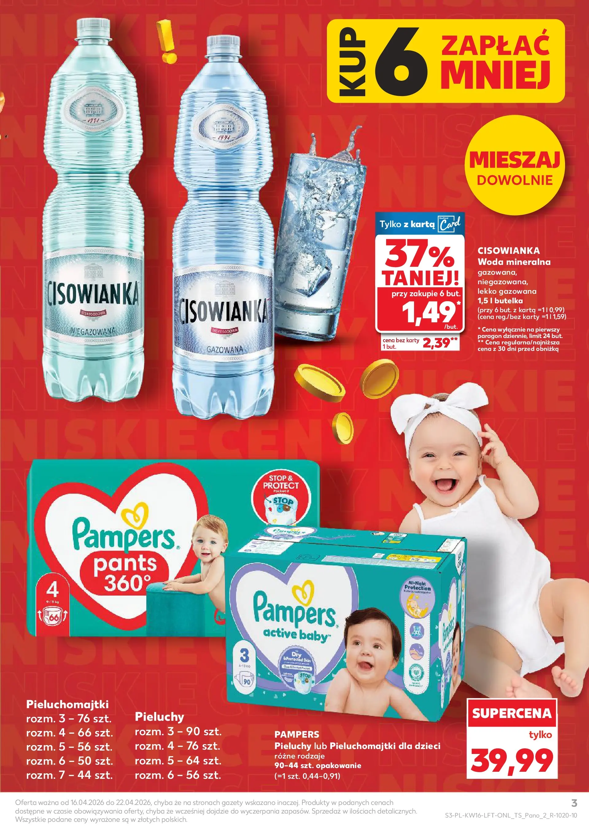 Kaufland gazetka od 16.04.2026 - od jutra PDF | Strona: 3 | Produkty: Karta, Pampers, Pieluchomajtki, Woda