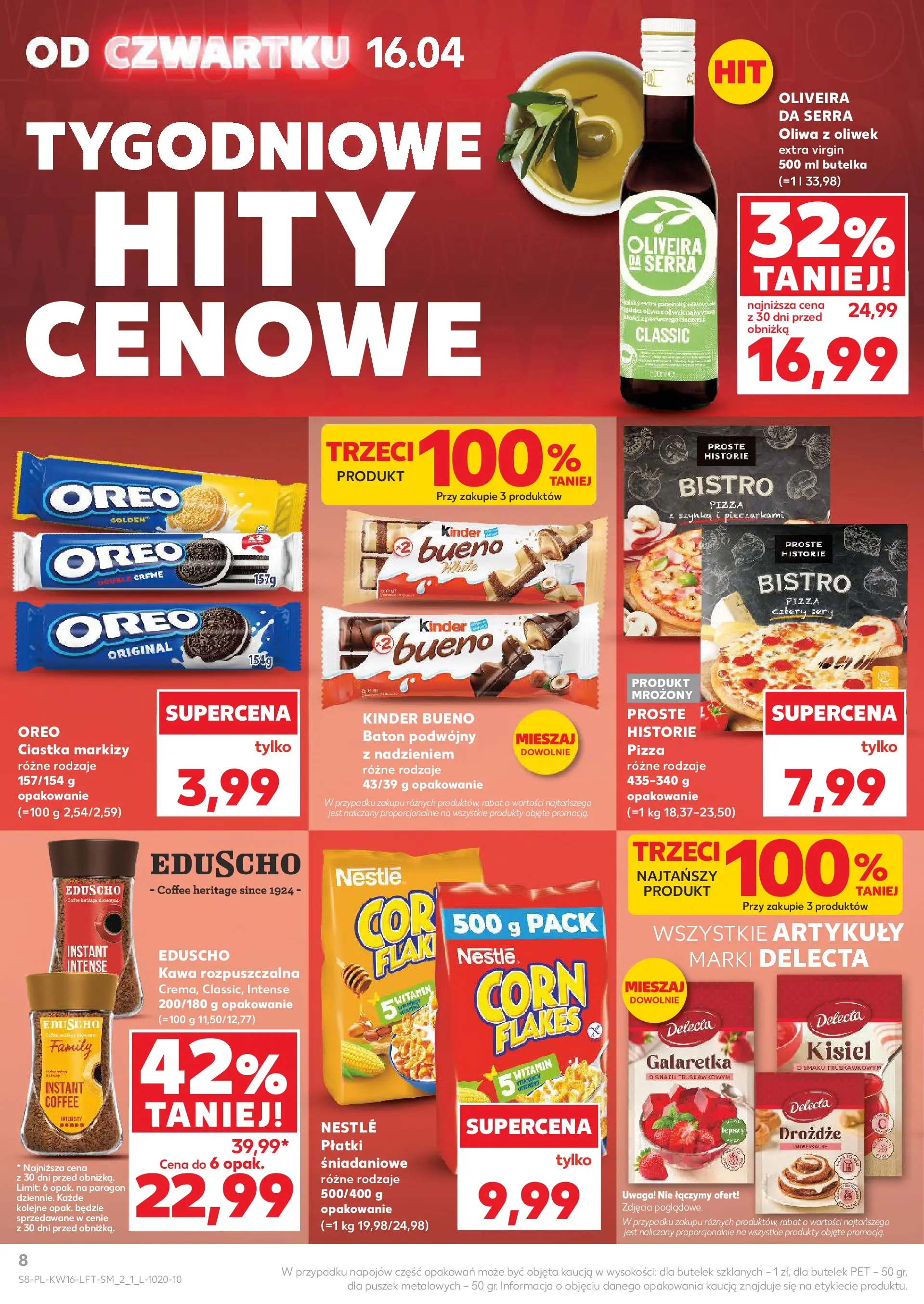 Kaufland gazetka od 16.04.2026 - od jutra PDF | Strona: 8 | Produkty: Galaretka, Oliwa z oliwek, Kinder Bueno, Ciastka
