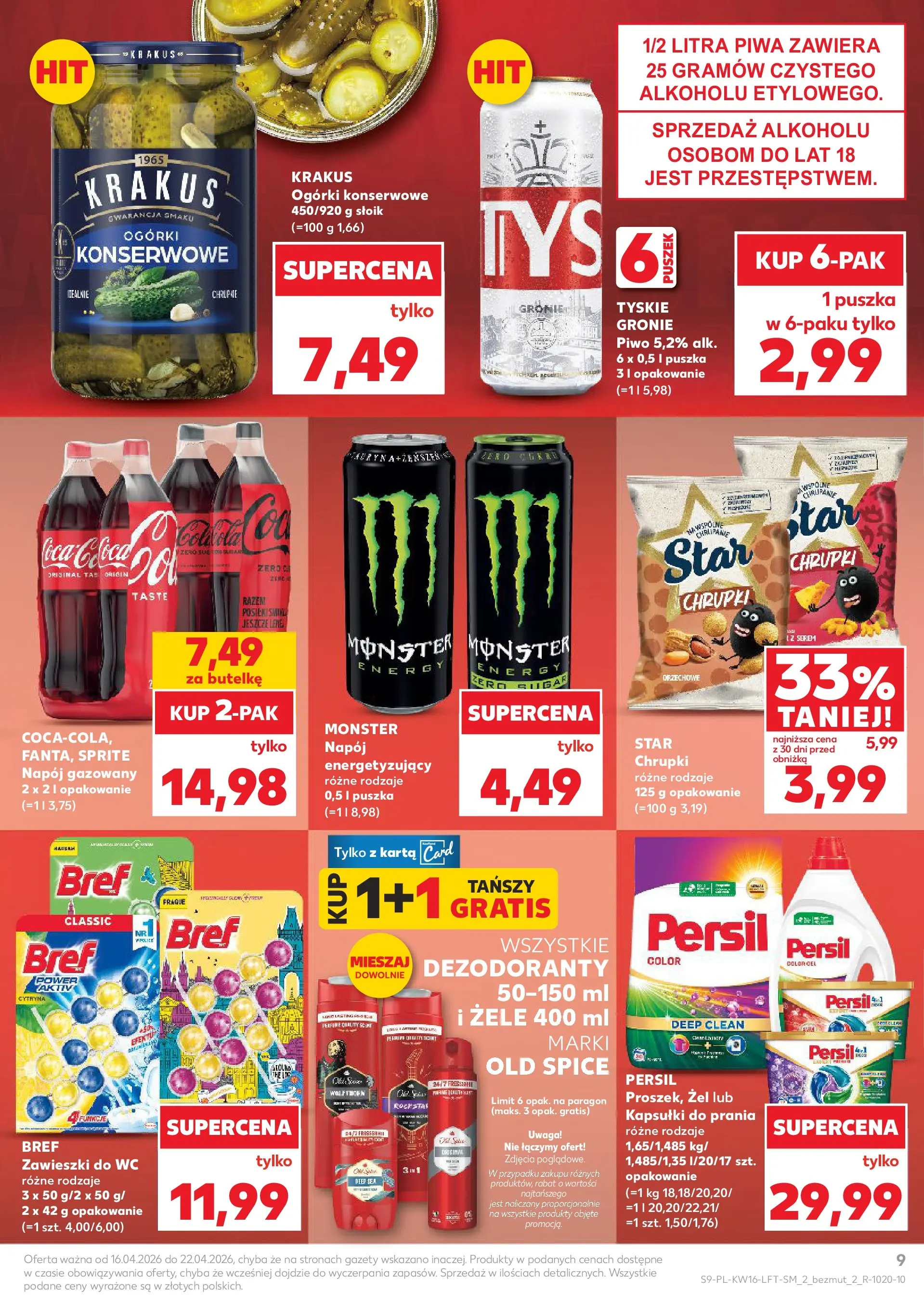 Kaufland gazetka od 16.04.2026 - od jutra PDF | Strona: 9 | Produkty: Chrupki, Tyskie, Old spice, Ogórki konserwowe