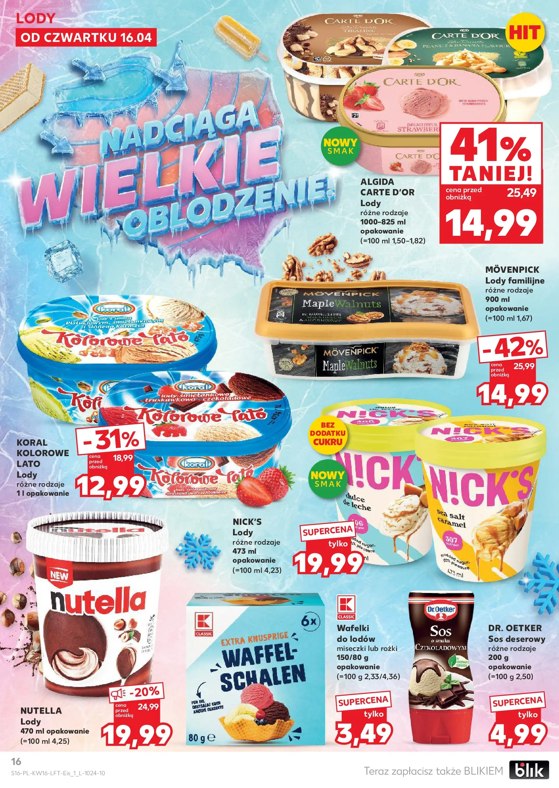 Kaufland gazetka od 16.04.2026 - od jutra PDF | Strona: 16 | Produkty: Nutella, Wafelki, Lody, Sos