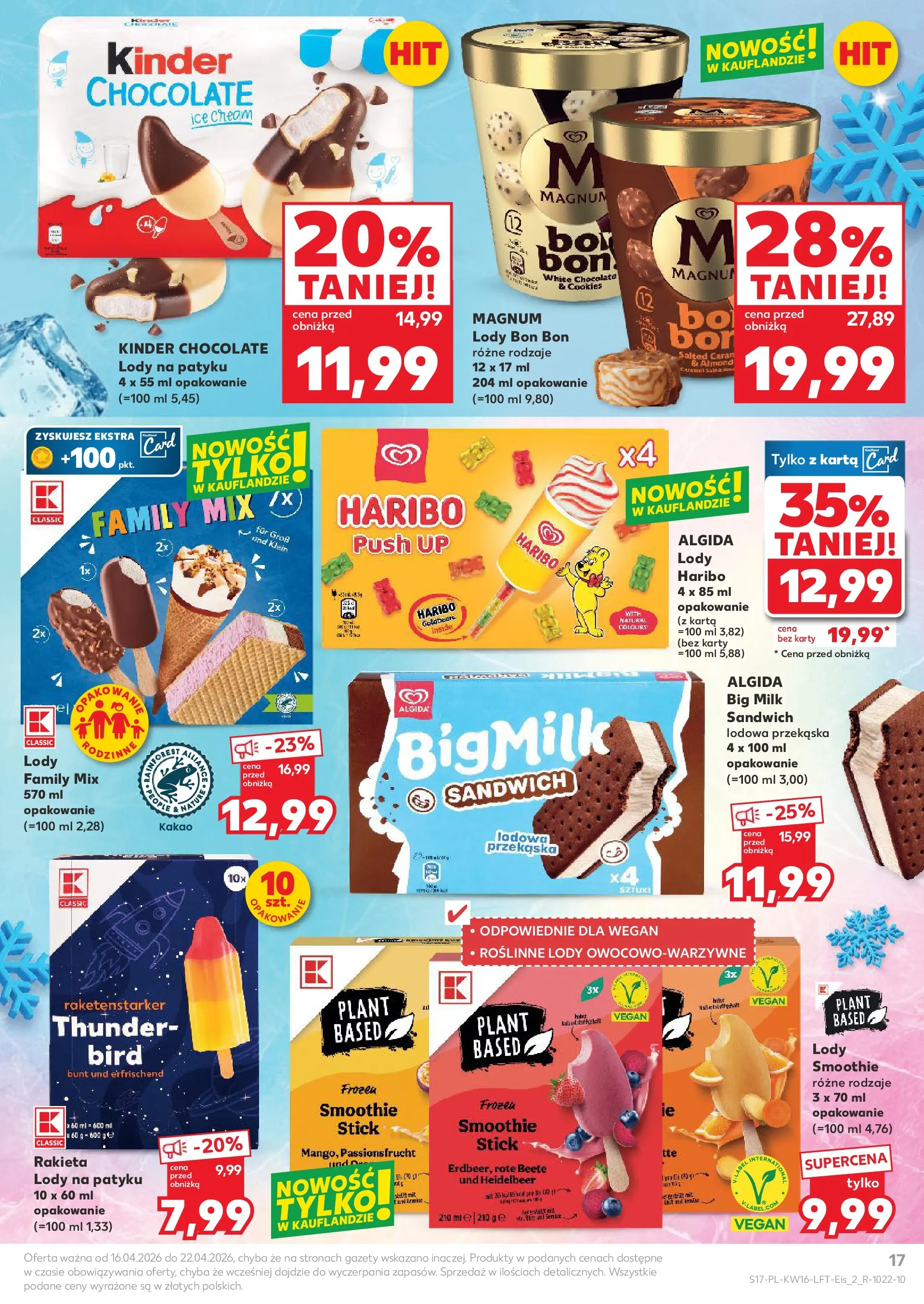 Kaufland gazetka od 16.04.2026 - od jutra PDF | Strona: 17 | Produkty: Karta, Smoothie, Big Milk, Lody
