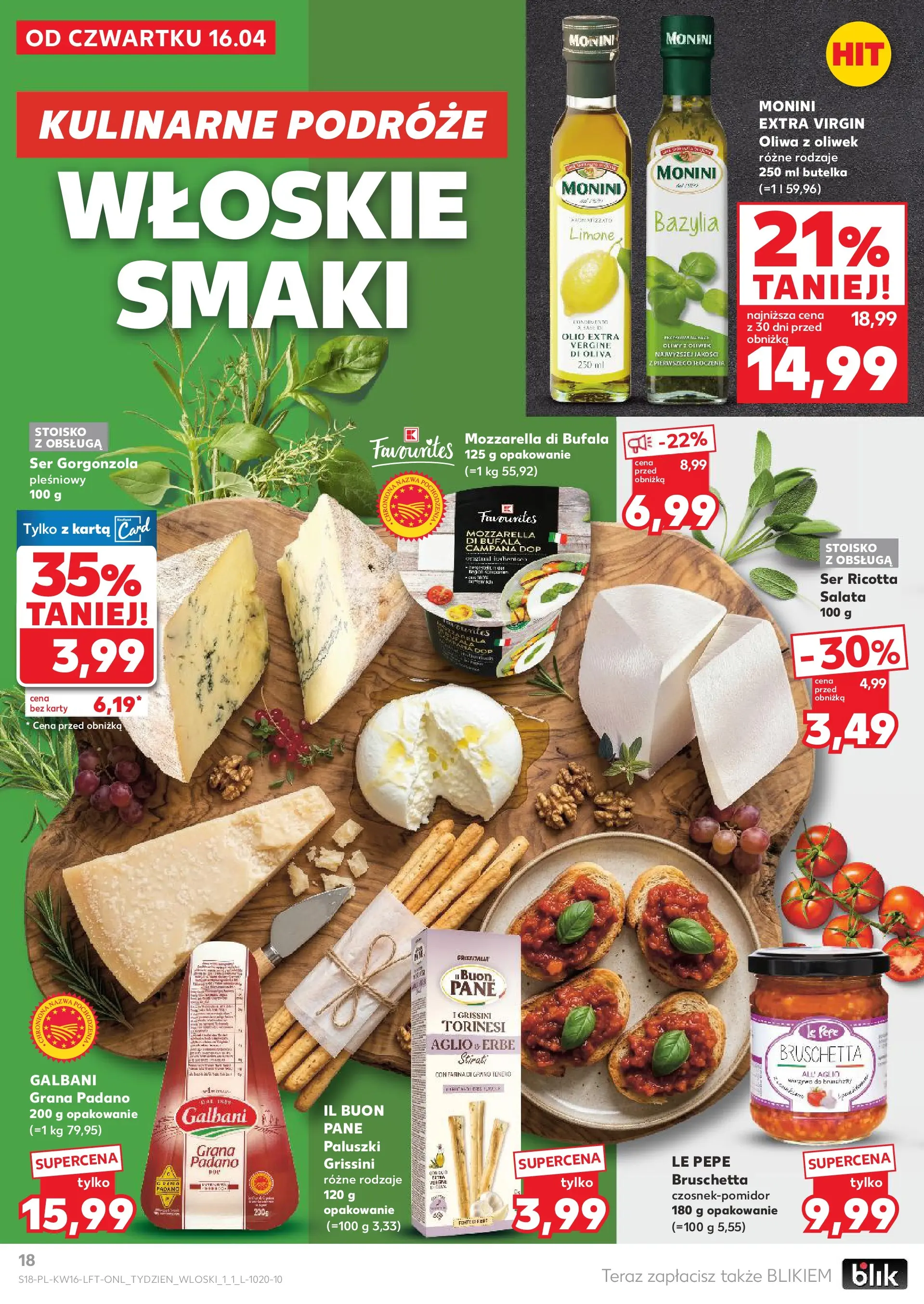 Kaufland gazetka od 16.04.2026 - od jutra PDF | Strona: 18 | Produkty: Karta, Grana padano, Bruschetta, Ser