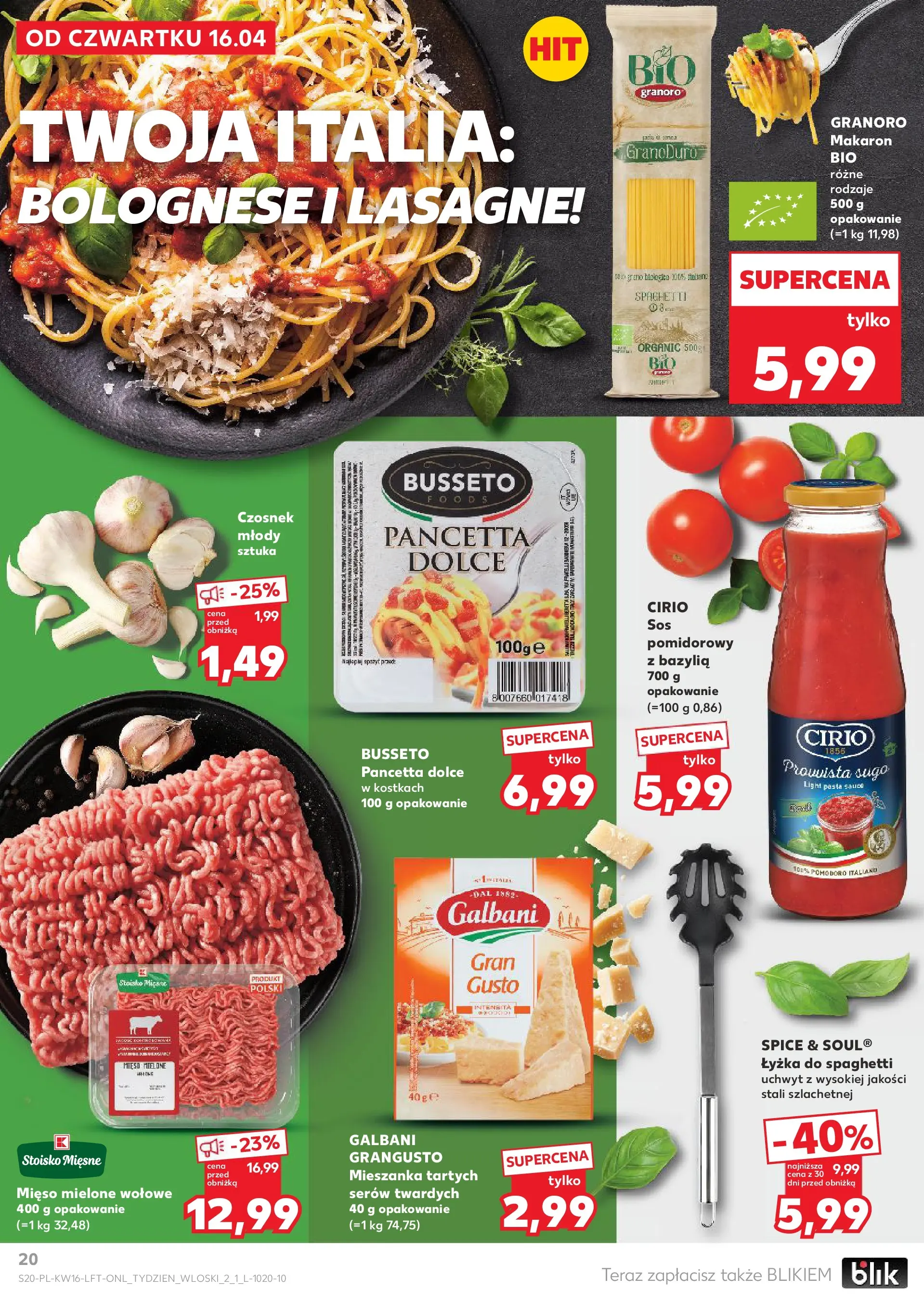 Kaufland gazetka od 16.04.2026 - od jutra PDF | Strona: 20 | Produkty: Mięso mielone, Lasagne, Bazylia, Makaron