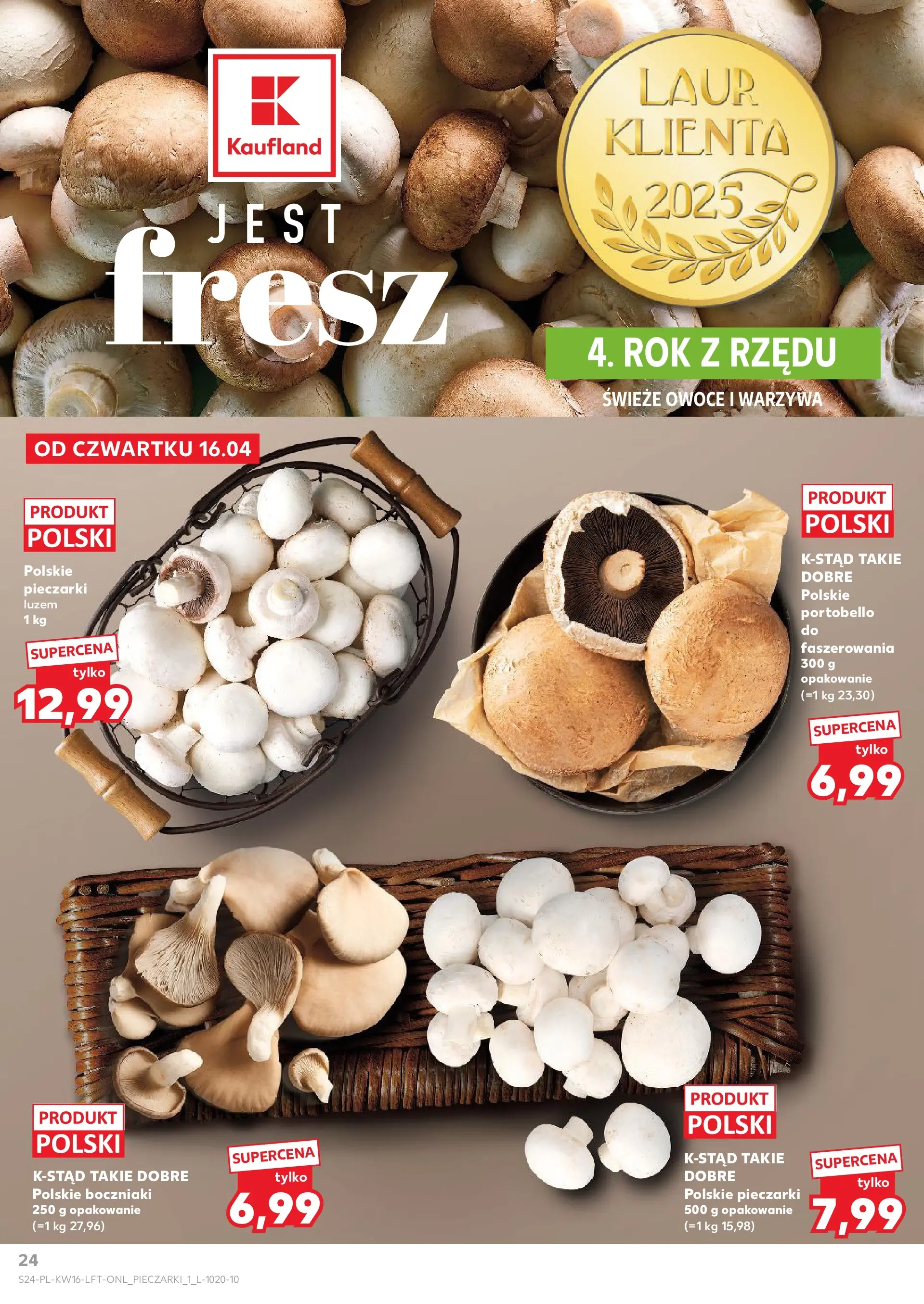 Kaufland gazetka od 16.04.2026 - od jutra PDF | Strona: 24 | Produkty: Pieczarki, Boczniaki, Warzywa, Owoce
