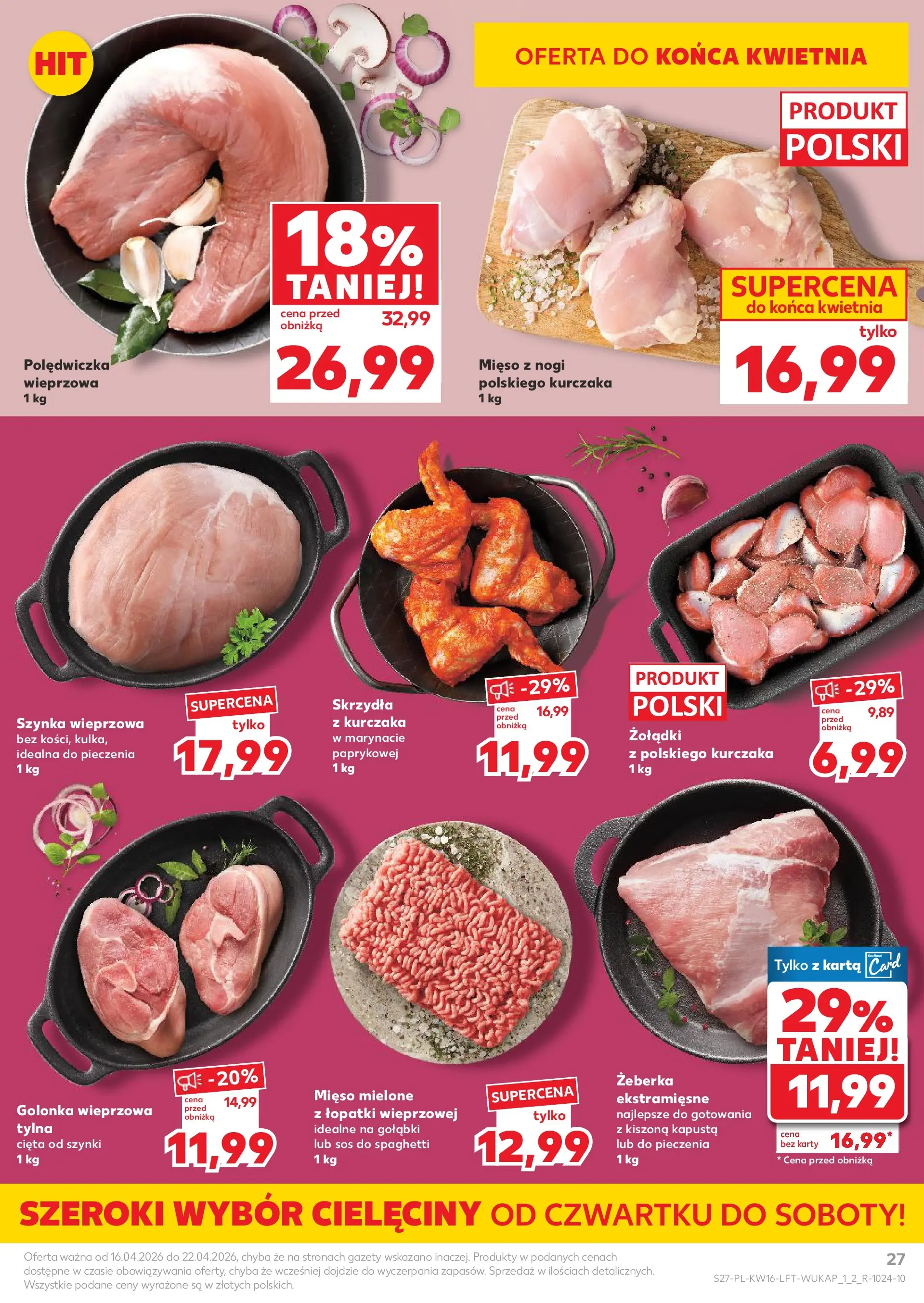 Kaufland gazetka od 16.04.2026 - od jutra PDF | Strona: 27 | Produkty: Mięso, Szynka wieprzowa, Mięso mielone, Sos