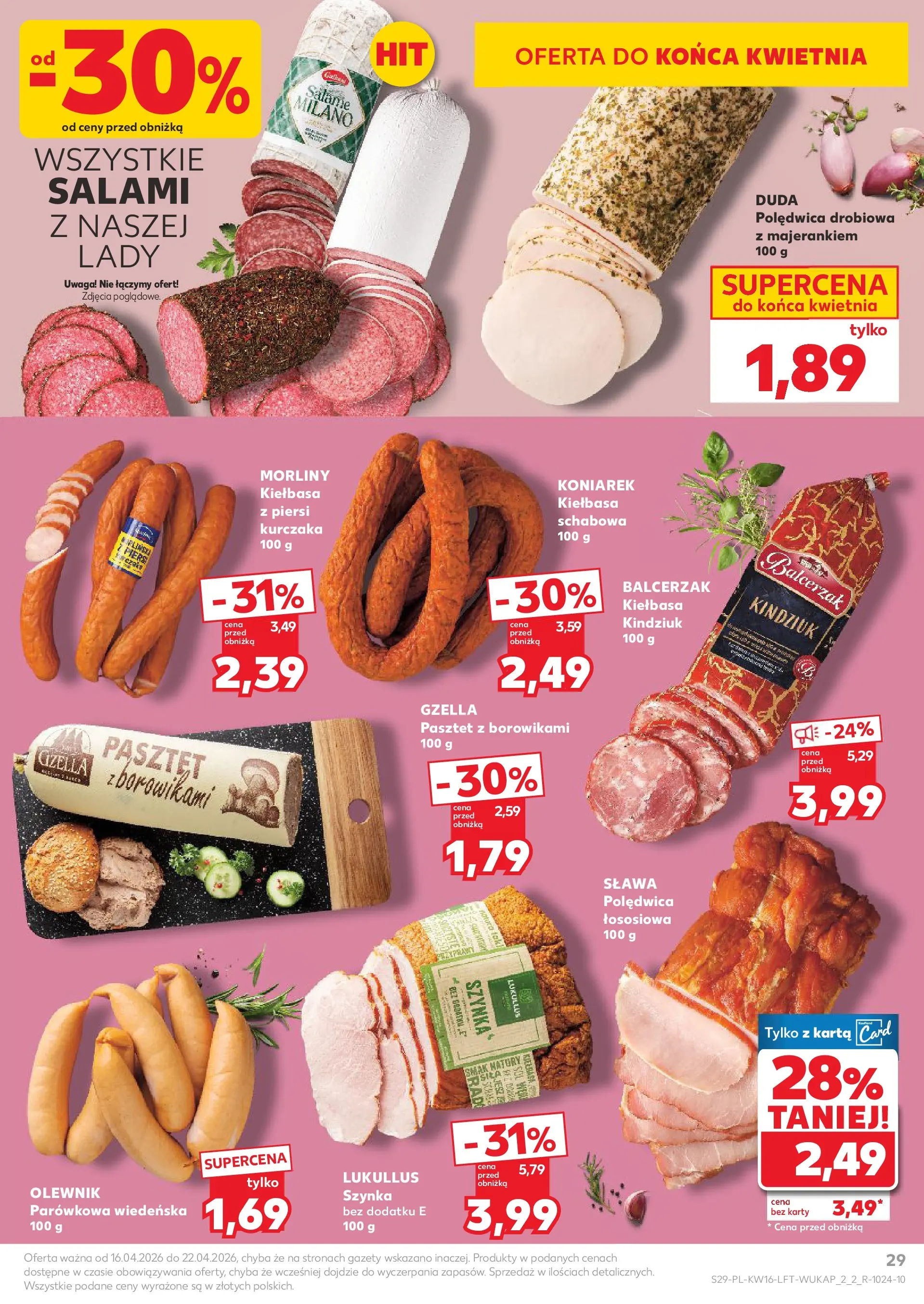 Kaufland gazetka od 16.04.2026 - od jutra PDF | Strona: 29 | Produkty: Karta, Piersi, Szynka, Kindziuk