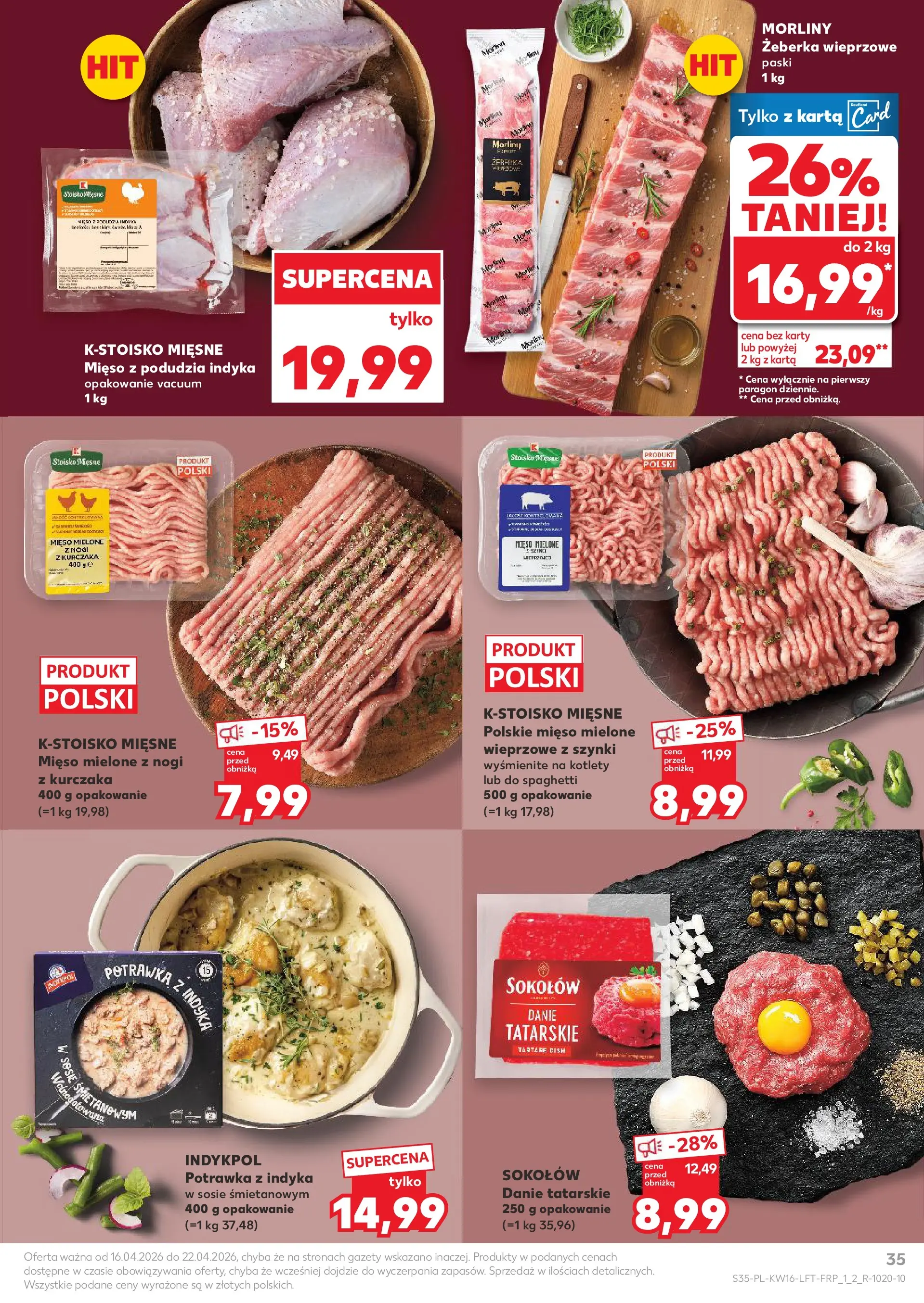 Kaufland gazetka od 16.04.2026 - od jutra PDF | Strona: 35 | Produkty: Karta, Mięso, Mięso mielone, Kotlety