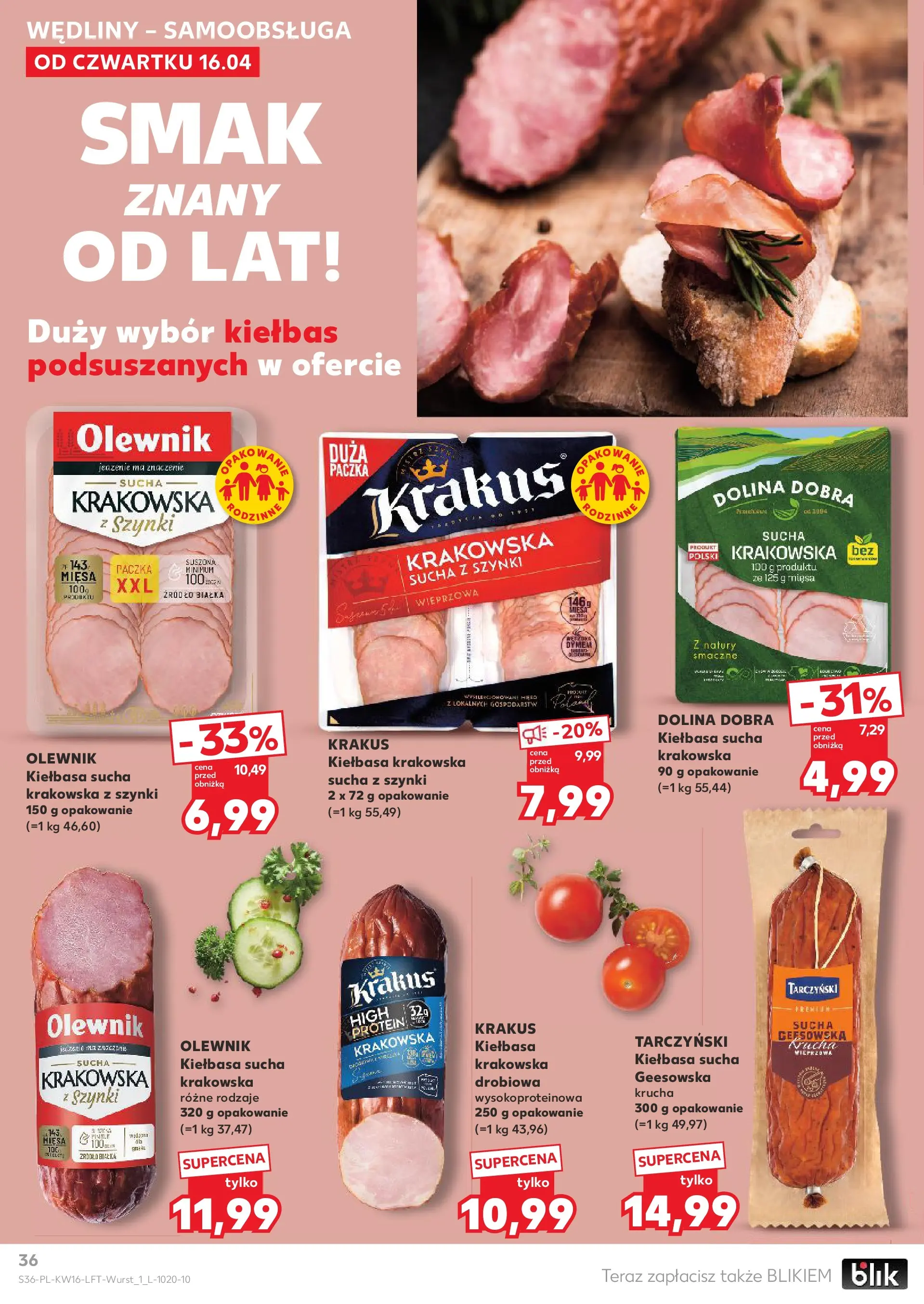 Kaufland gazetka od 16.04.2026 - od jutra PDF | Strona: 36 | Produkty: Kiełbasa, Kiełbasa krakowska, Wędliny