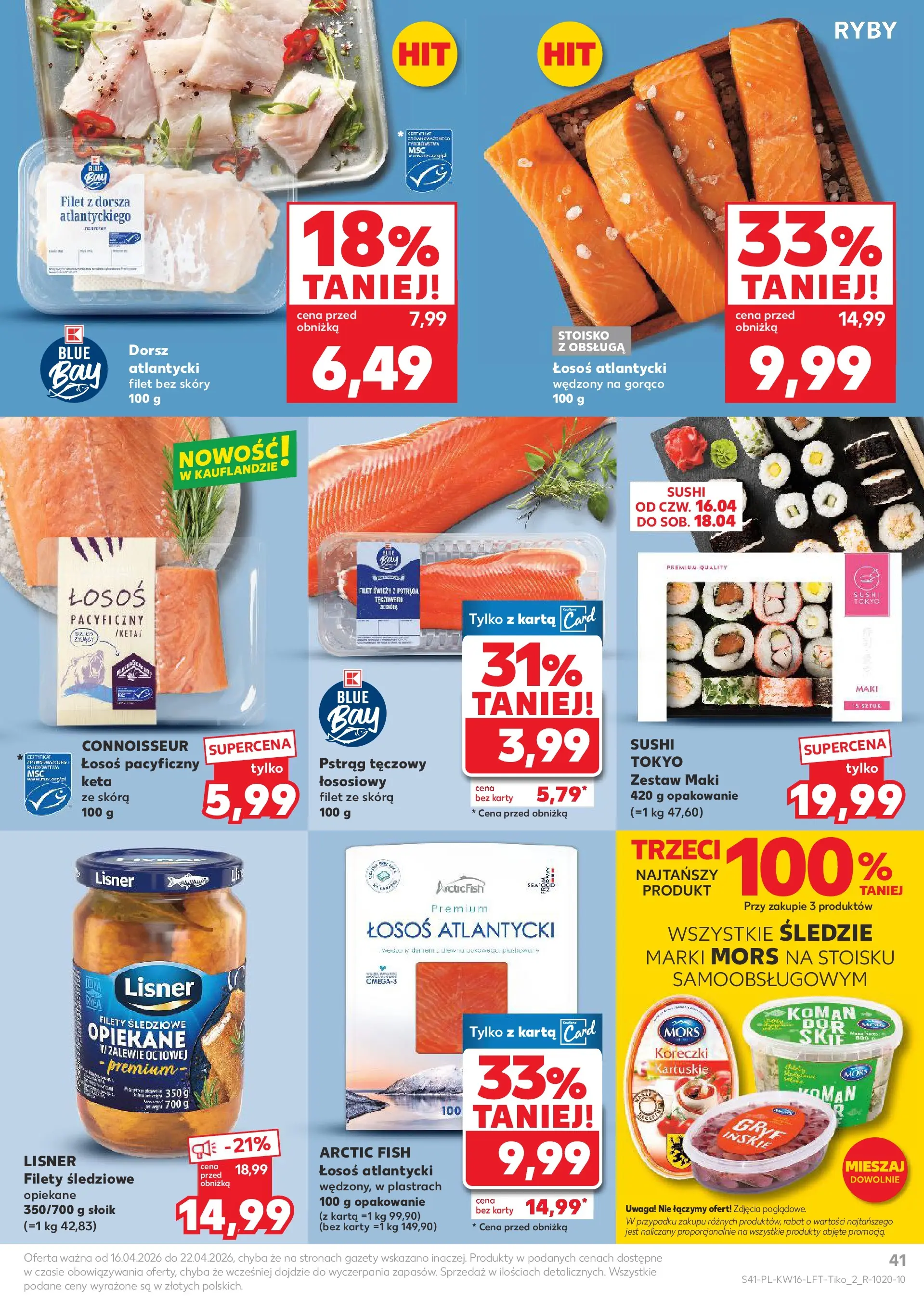 Kaufland gazetka od 16.04.2026 - od jutra PDF | Strona: 41 | Produkty: Karta, Pstrąg tęczowy, Łosoś atlantycki, Pstrąg