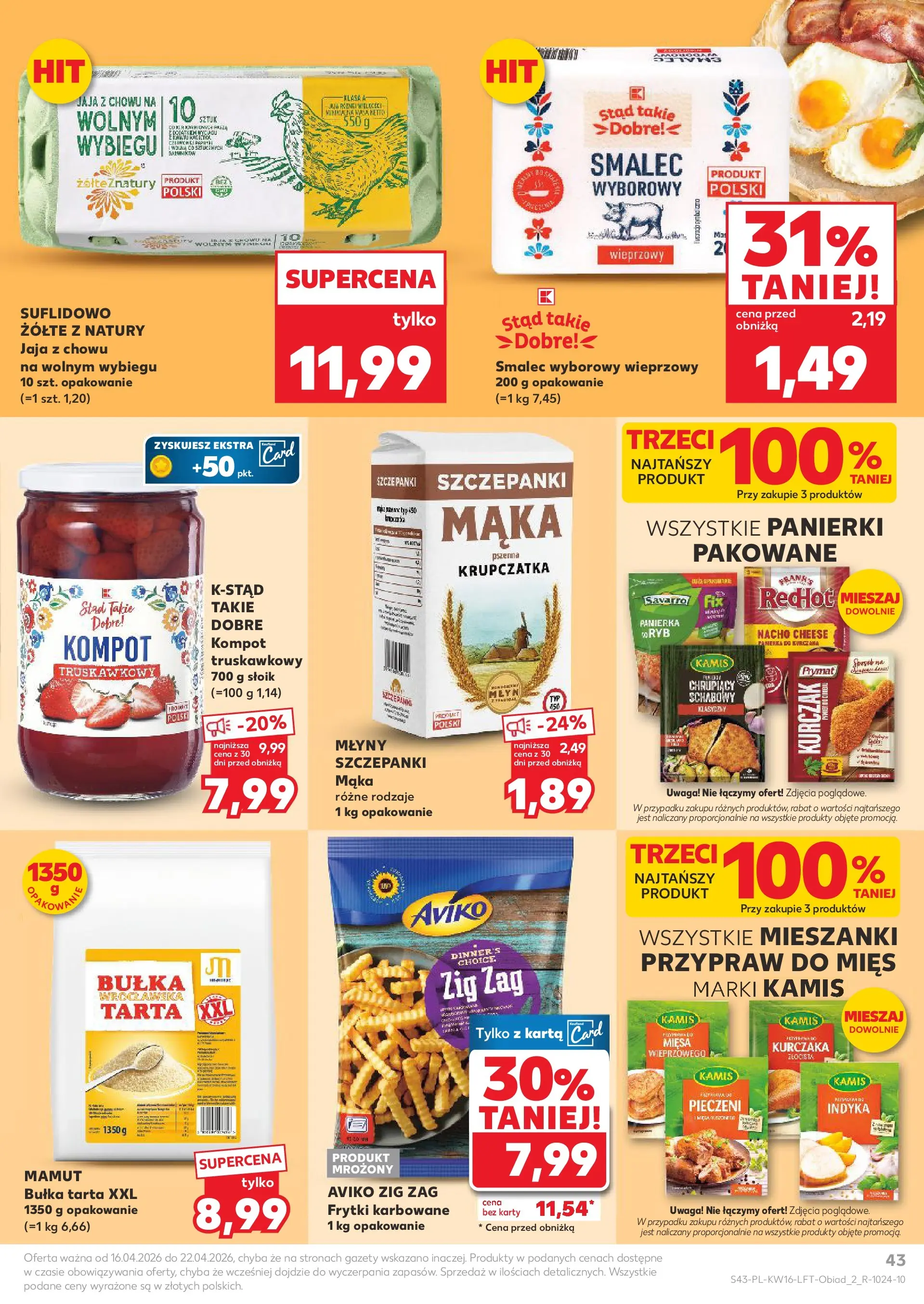 Kaufland gazetka od 16.04.2026 - od jutra PDF | Strona: 43 | Produkty: Karta, Bułka tarta, Bułka, Frytki karbowane