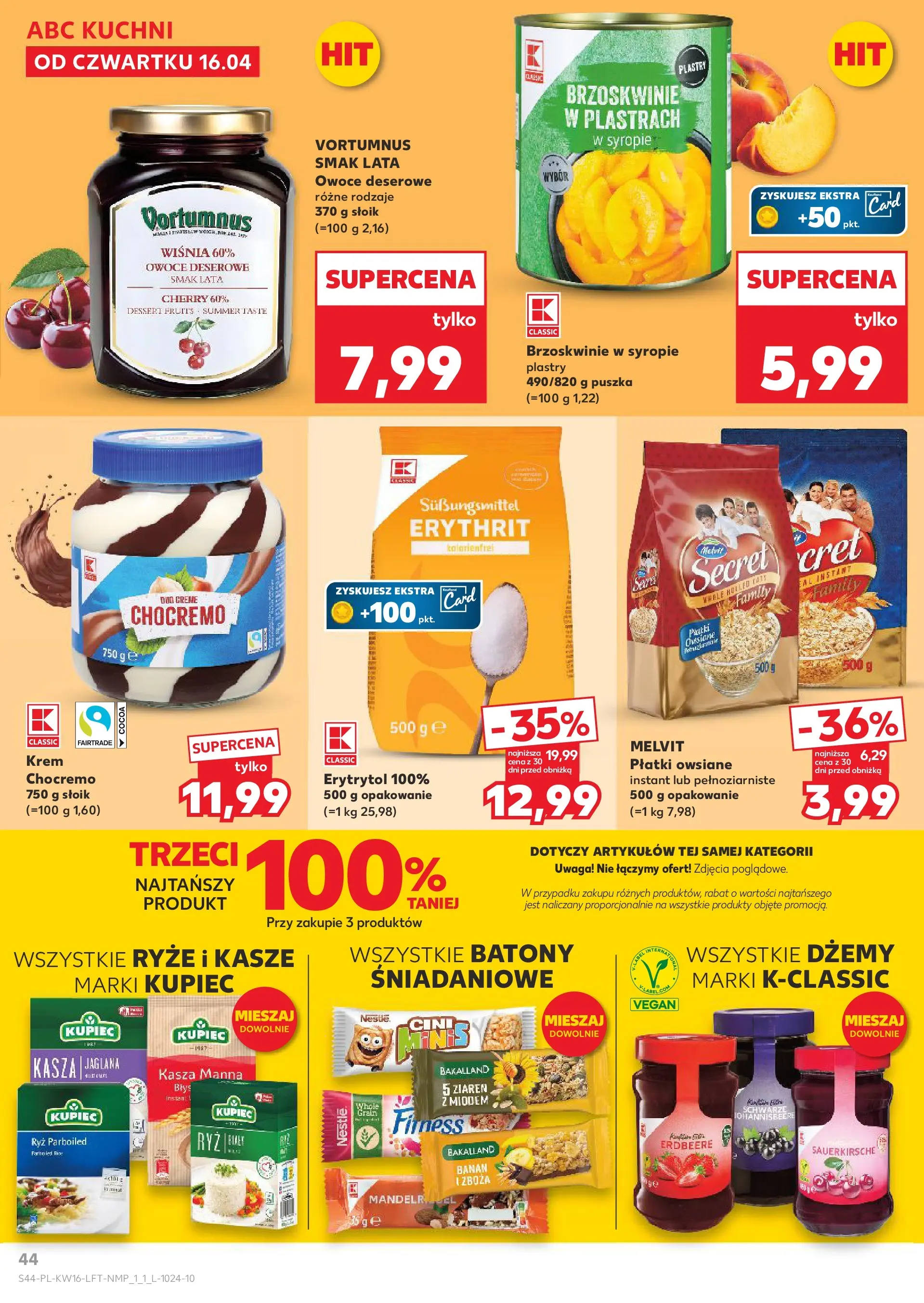 Kaufland gazetka od 16.04.2026 - od jutra PDF | Strona: 44 | Produkty: Płatki owsiane, Kasza manna, Brzoskwinie, Płatki