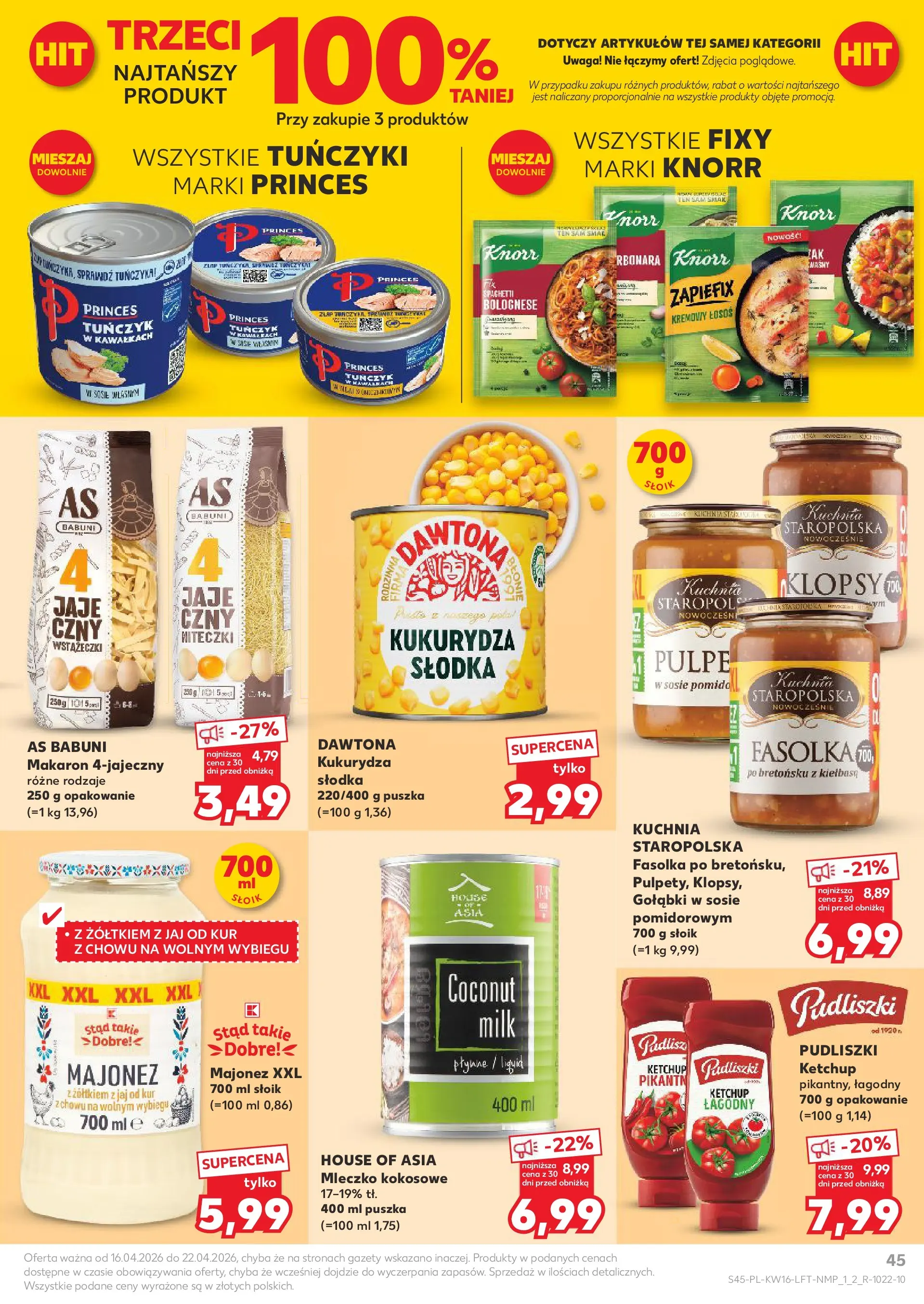 Kaufland gazetka od 16.04.2026 - od jutra PDF | Strona: 45 | Produkty: Łosoś, Tuńczyk, Mleczko kokosowe, Majonez