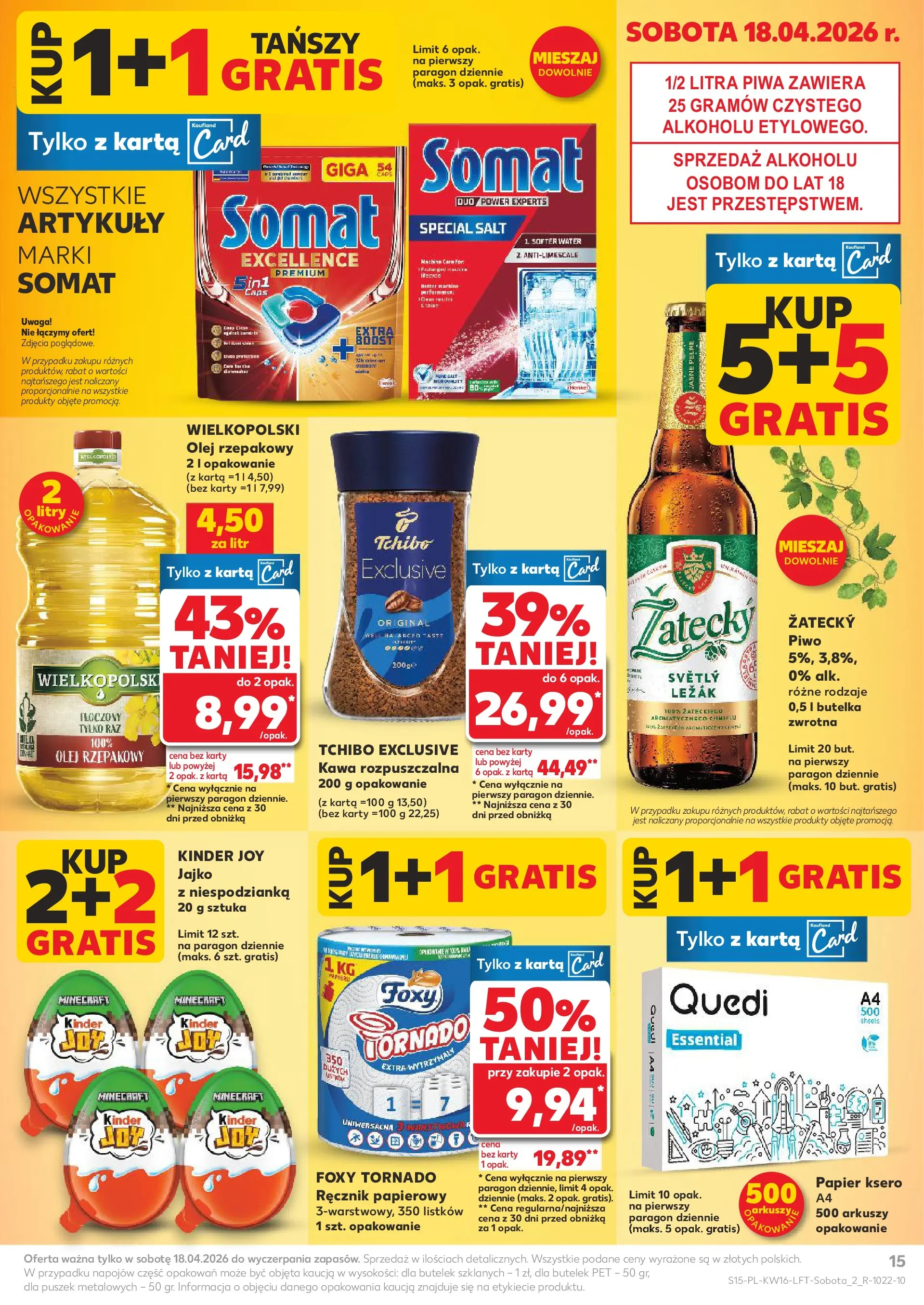 Kaufland gazetka od 16.04.2026 - od jutra PDF | Strona: 15 | Produkty: Karta, Tchibo, Olej, Piwo