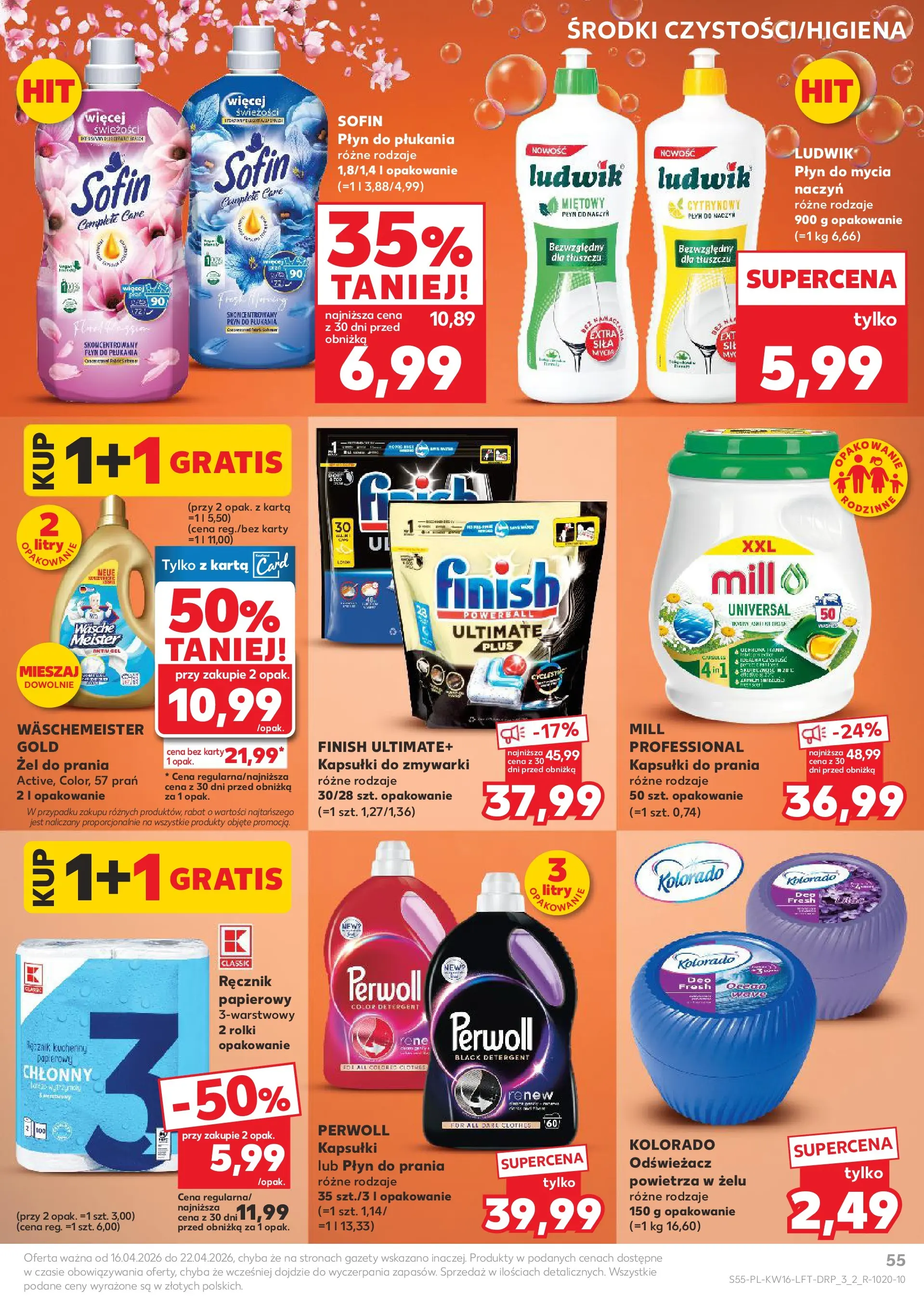 Kaufland gazetka od 16.04.2026 - od jutra PDF | Strona: 55 | Produkty: Karta, Rolki, Finish, Detergent