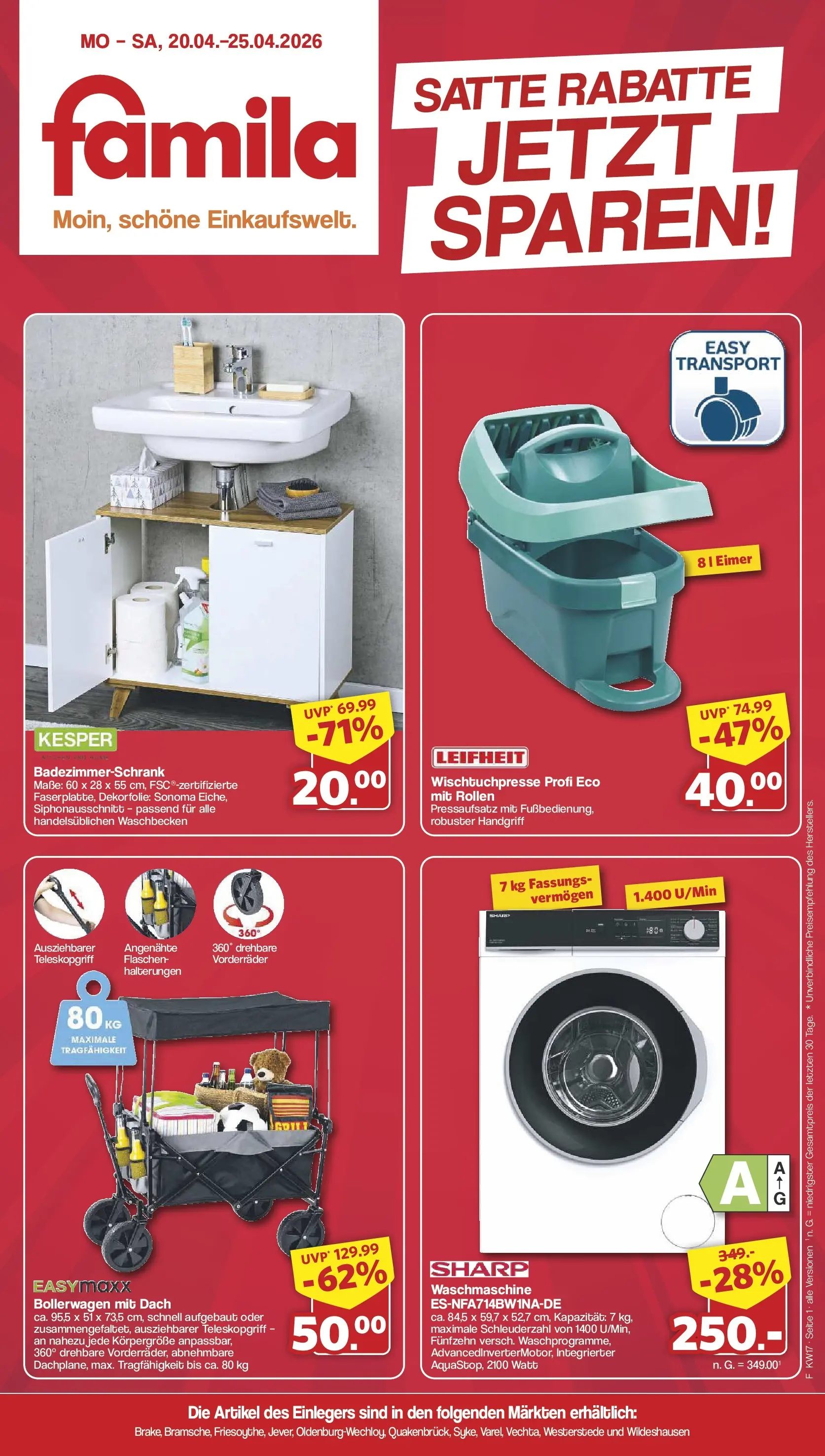 Famila Nordwest Einleger (ab 20.04.2026) zum Blättern | Seite: 1 | Produkte: Waschbecken, Waschmaschine