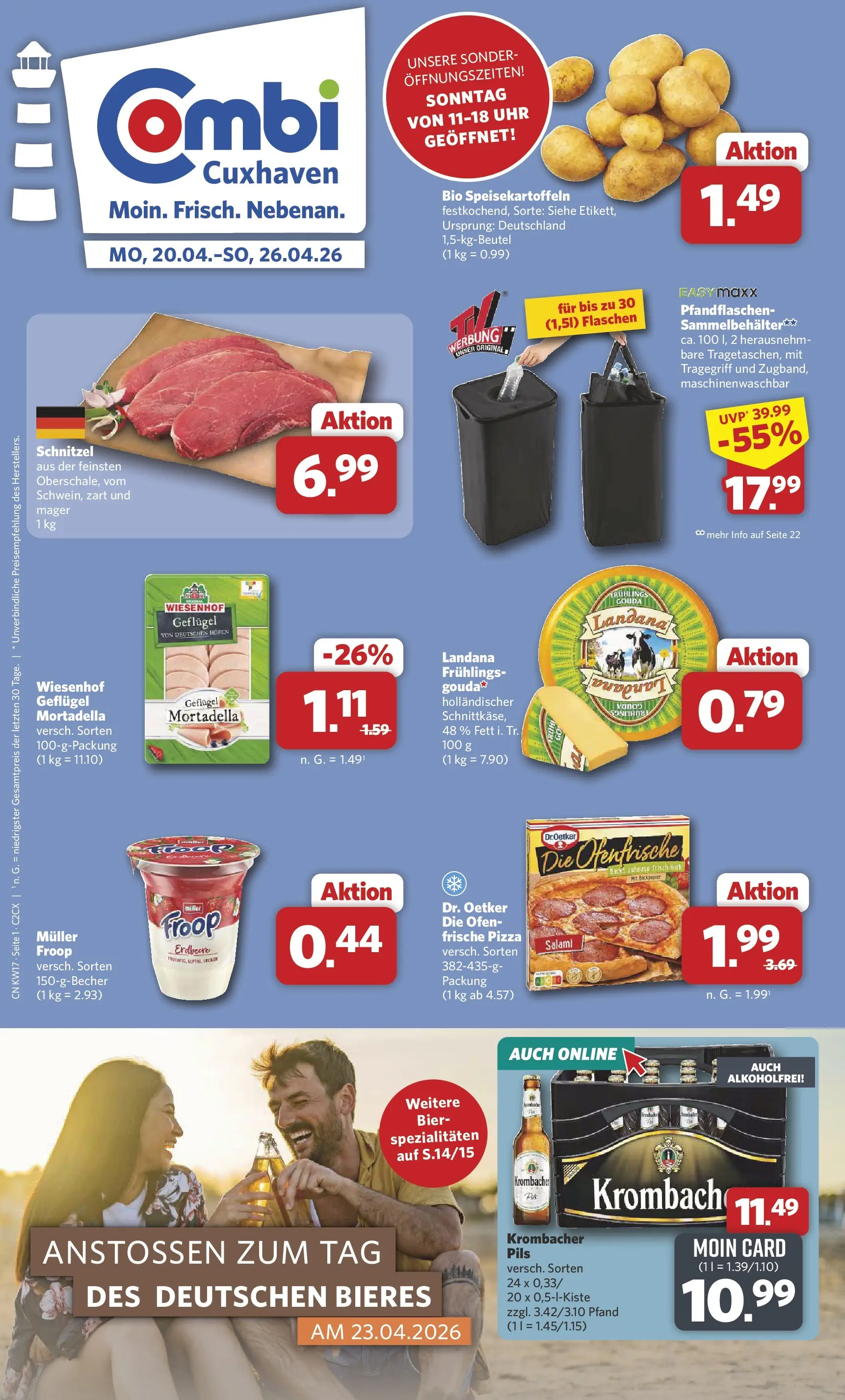 Combi Prospekt Cuxhaven (ab 20.04.2026) zum Blättern | Seite: 1 | Produkte: Ofen, Ofenfrische, Krombacher, Uhr