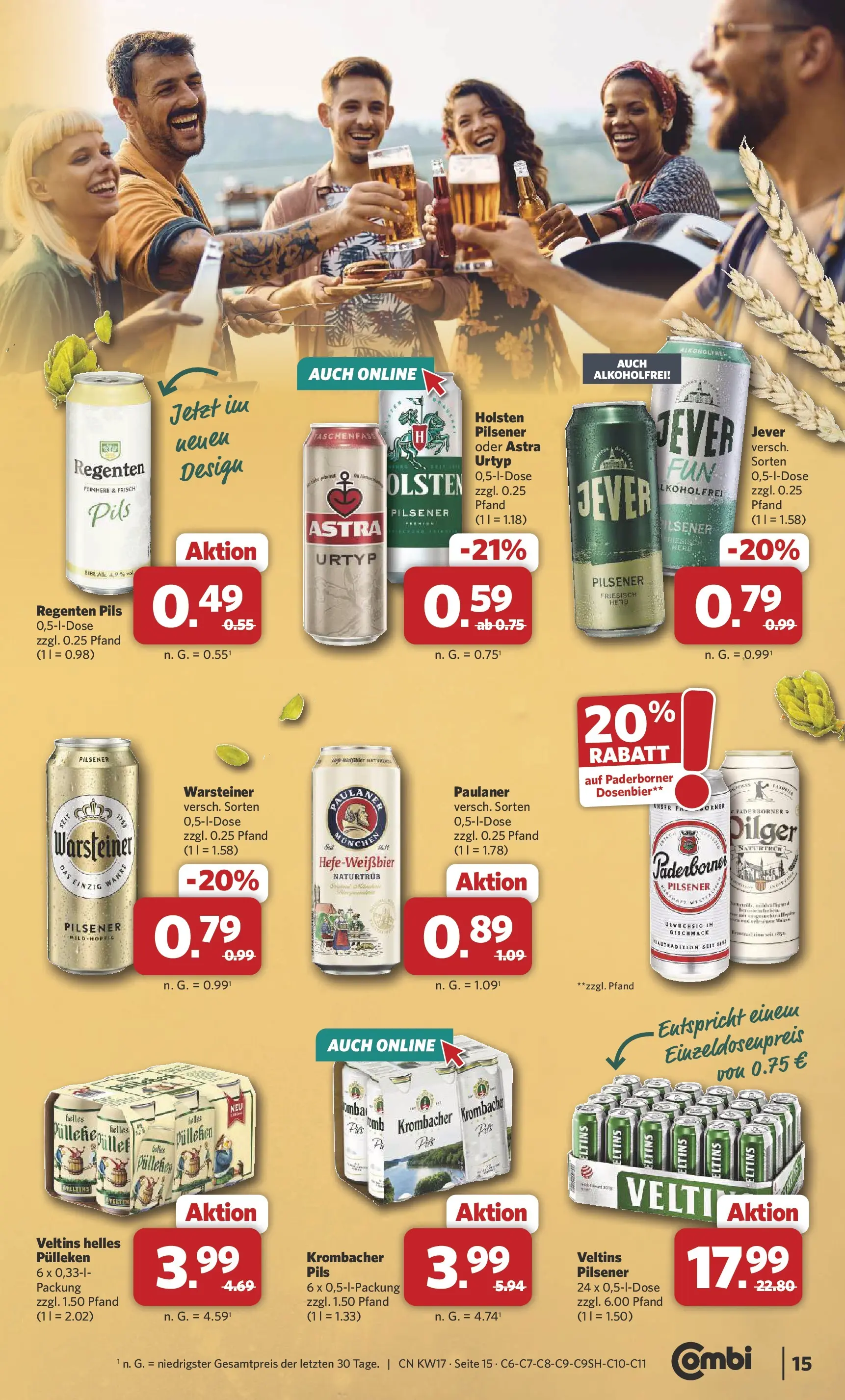 Combi Wochenangebote Rahden (ab 20.04.2026) zum Blättern | Seite: 15 | Produkte: Astra, Dosenbier, Warsteiner, Paulaner