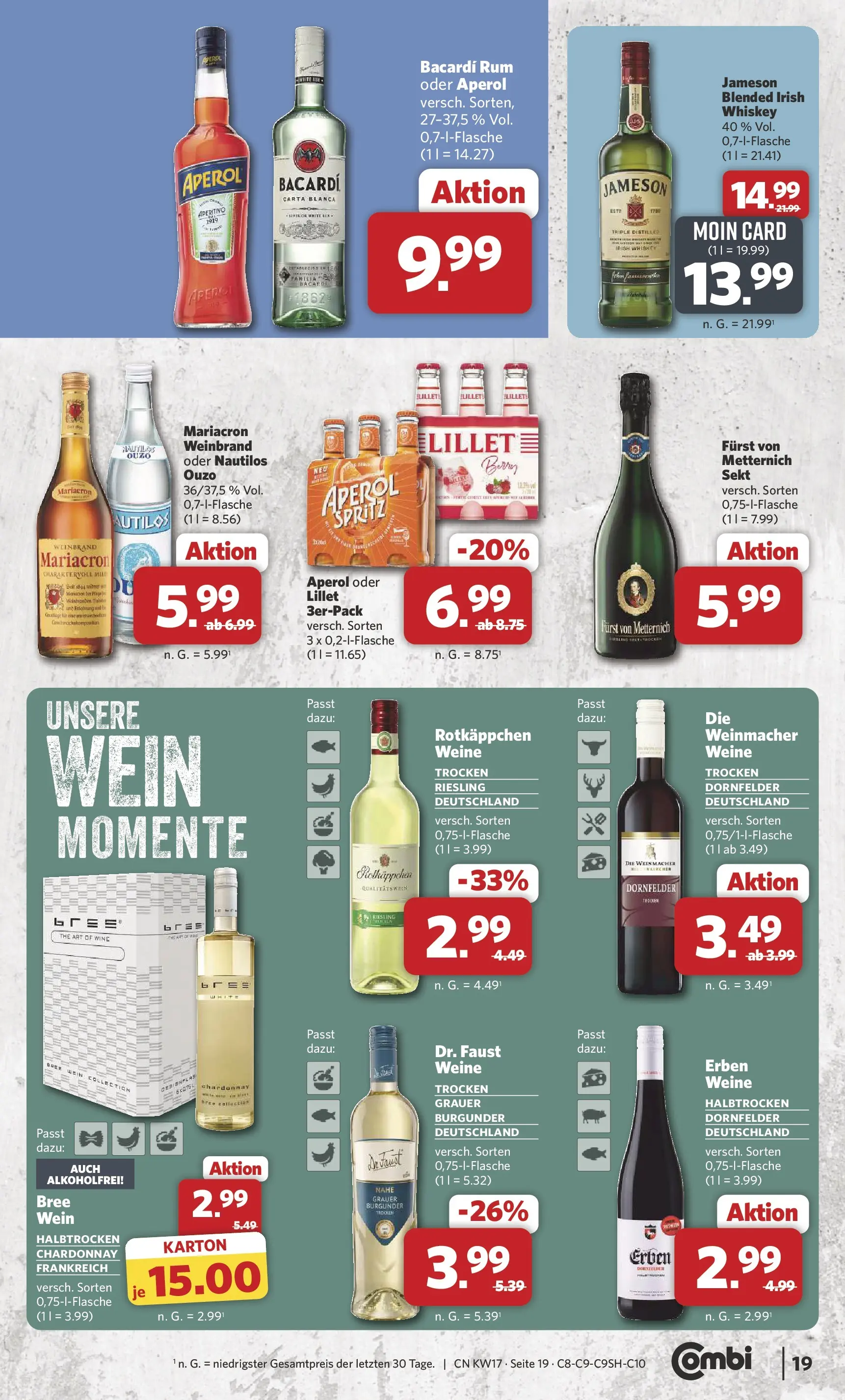 Combi Prospekt Detmold (ab 20.04.2026) zum Blättern | Seite: 21 | Produkte: Ouzo, Rum, Mariacron, Wein