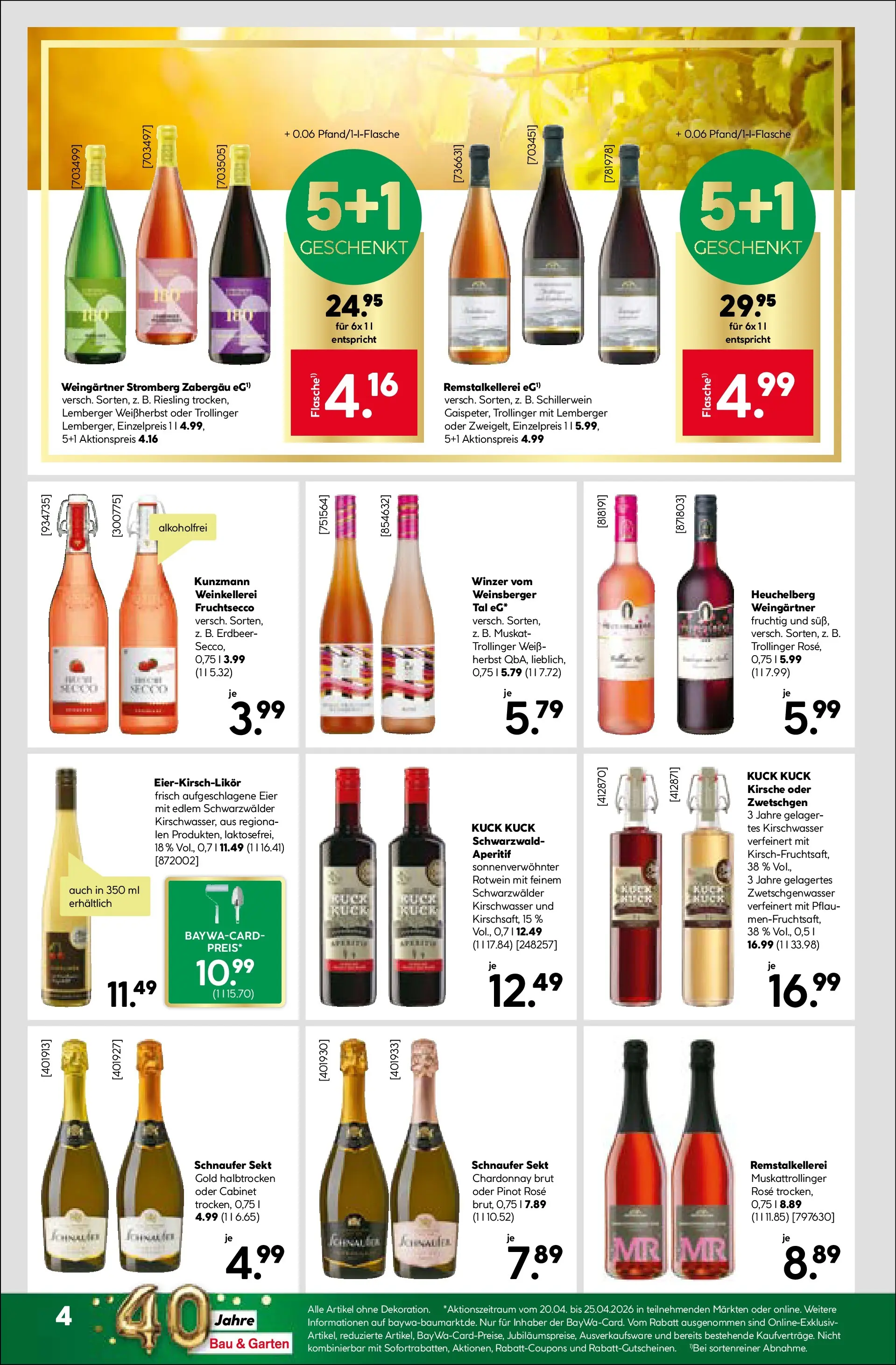 Angebote - BayWa: Wochenangebote (ab 19.04.2026) zum Blättern | Seite: 4 | Produkte: Eier, Sekt, Zwetschgen, Fruchtsecco