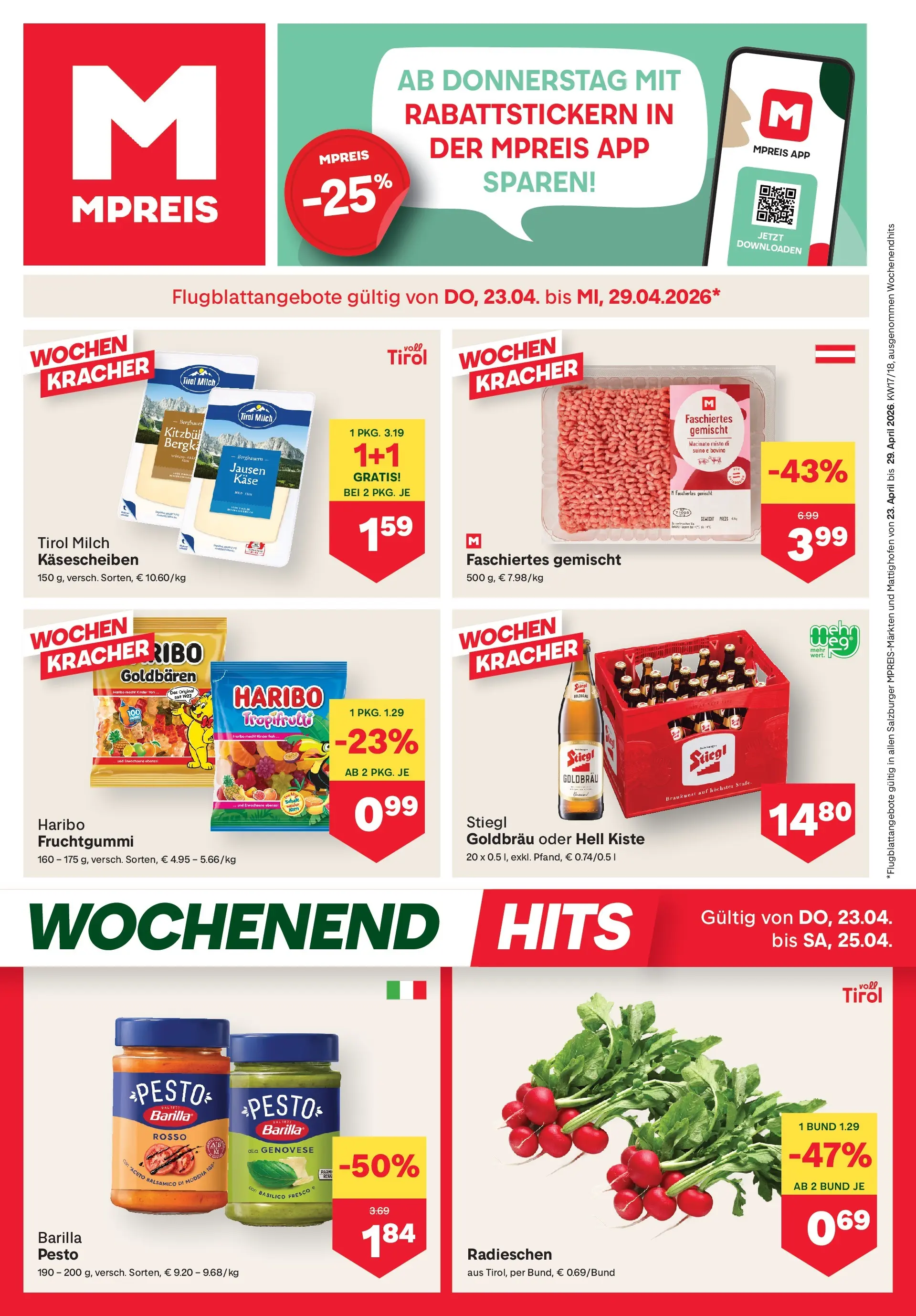 MPREIS Saalbach von 23.04.2026 - Aktuelle Angebote | Seite: 1 | Produkte: Milch, Käse