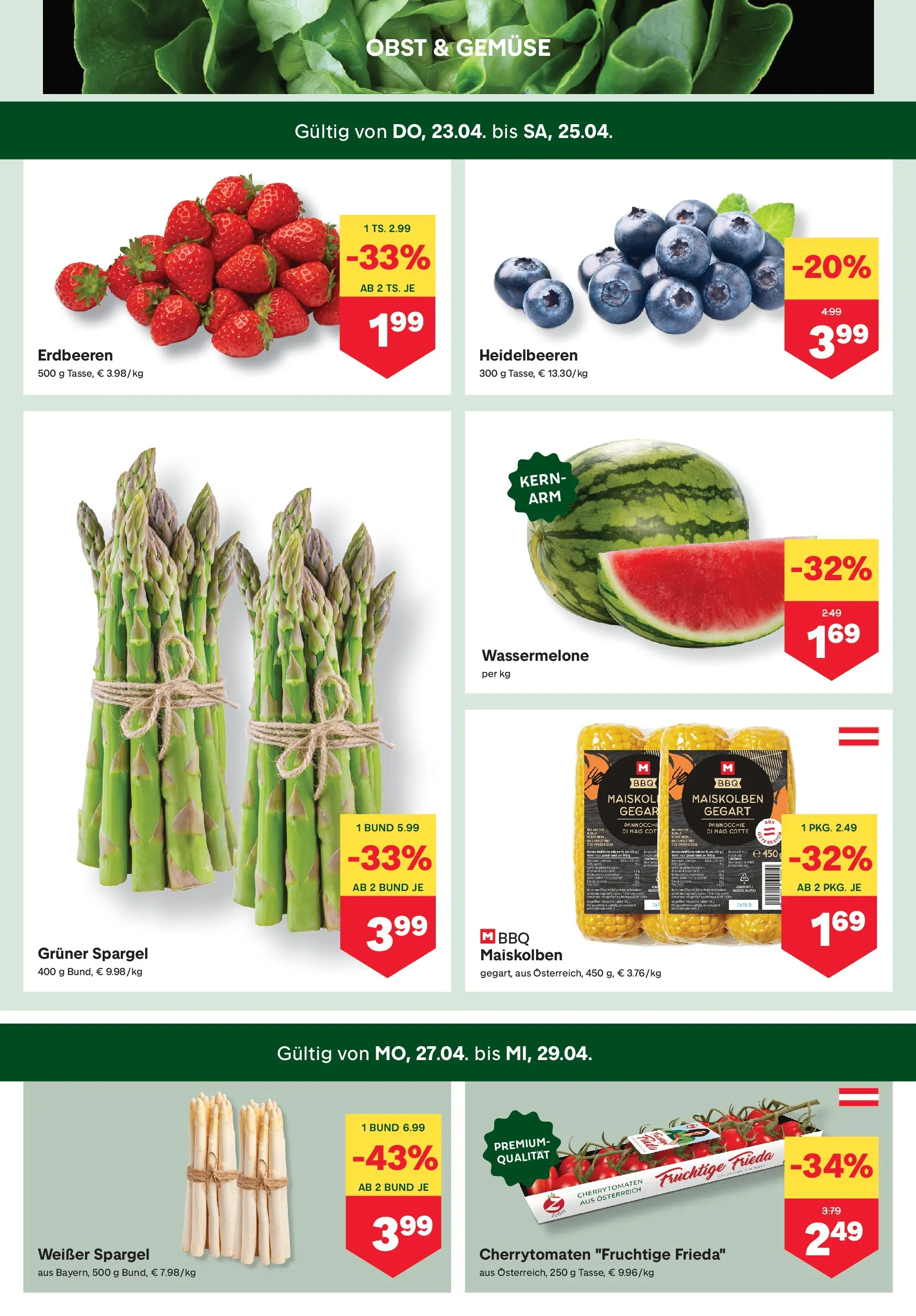 MPREIS St.Gallenkirch von 22.04.2026 - Aktuelle Angebote | Seite: 2 | Produkte: Erdbeeren, Gemüse, Obst, Wassermelone