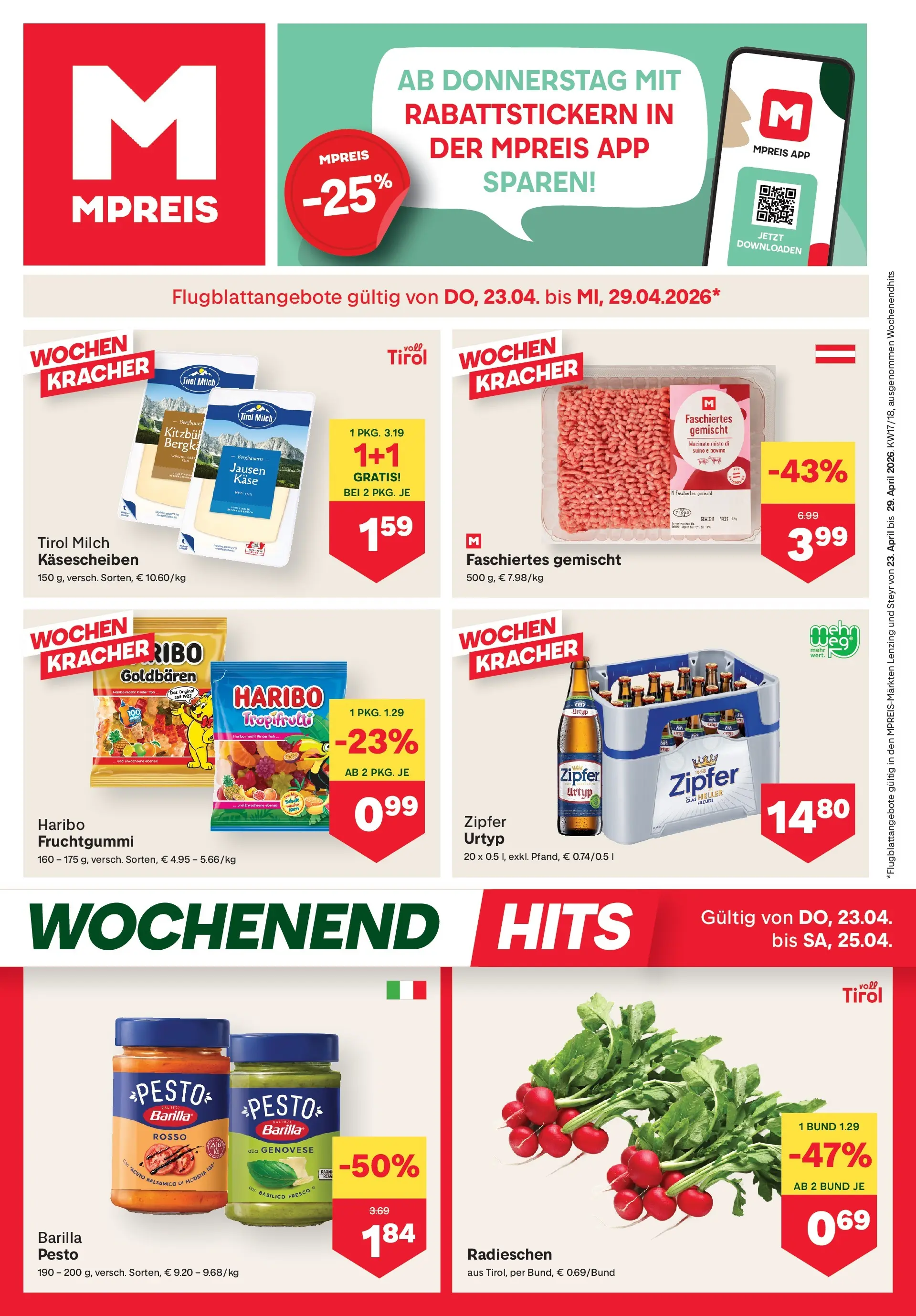 MPREIS Steyr von 23.04.2026 - Aktuelle Angebote | Seite: 1 | Produkte: Milch, Käse