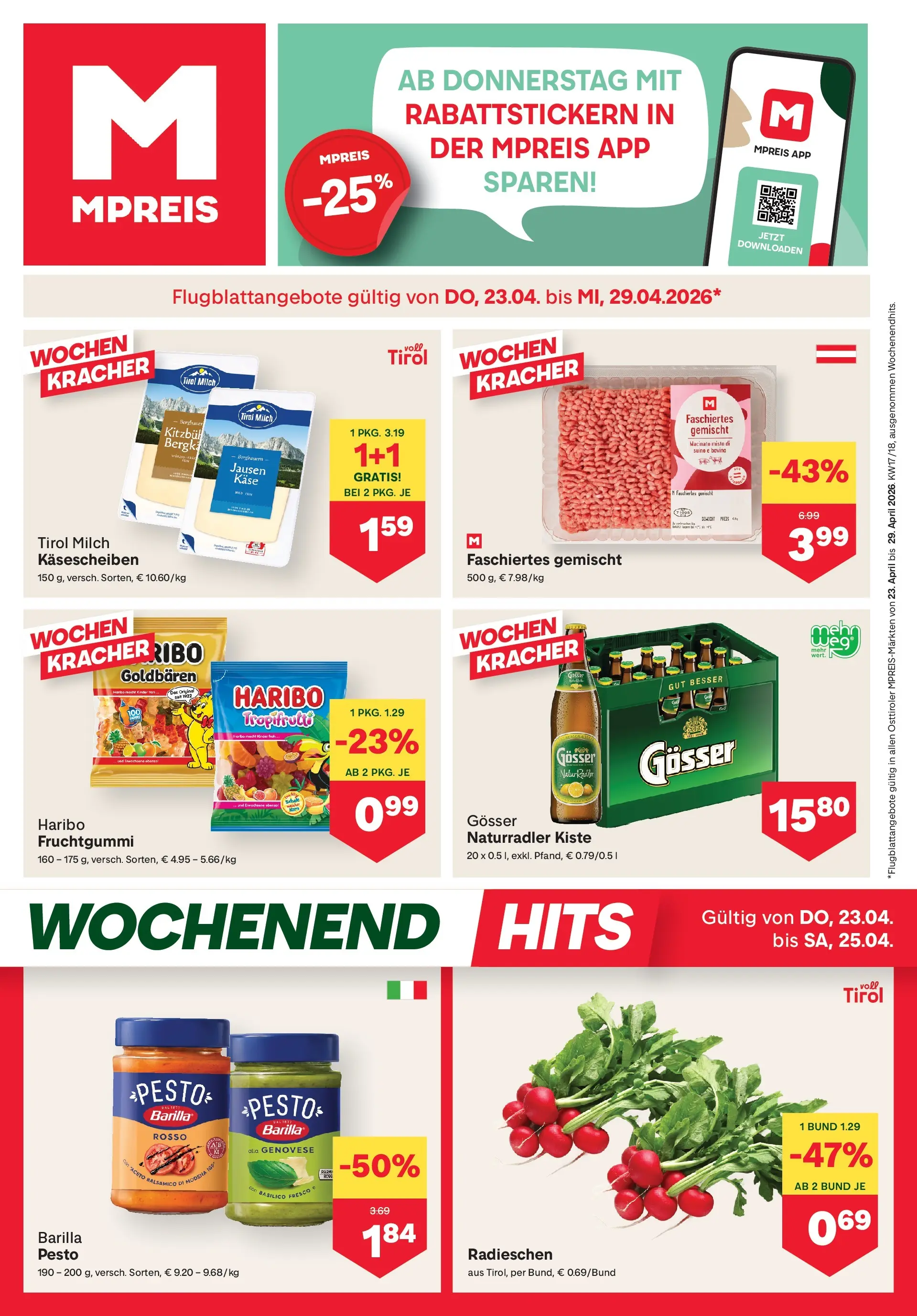 MPREIS Sillian von 23.04.2026 - Aktuelle Angebote | Seite: 1 | Produkte: Milch, Käse