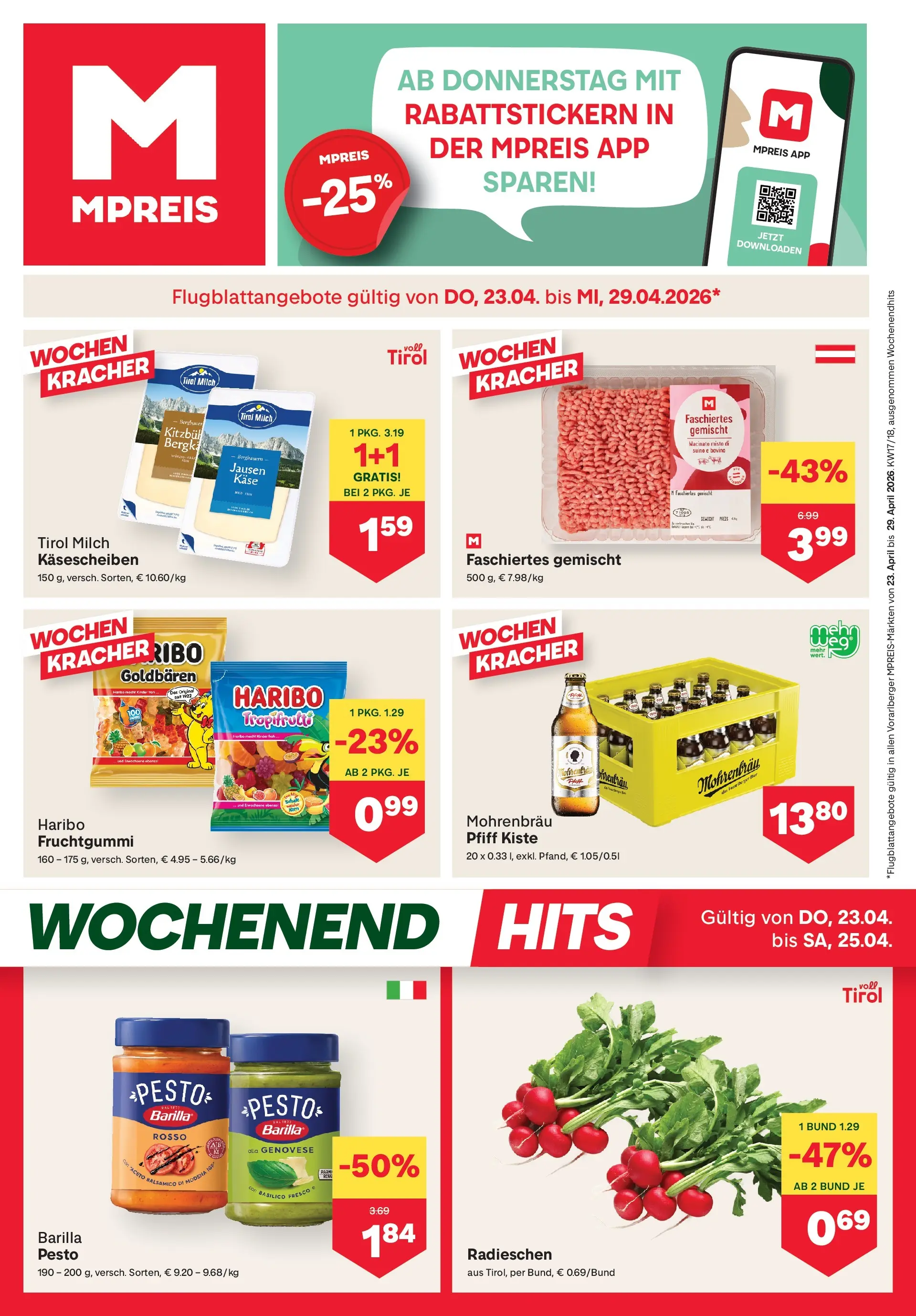 MPREIS St.Gallenkirch von 22.04.2026 - Aktuelle Angebote | Seite: 1 | Produkte: Milch, Käse