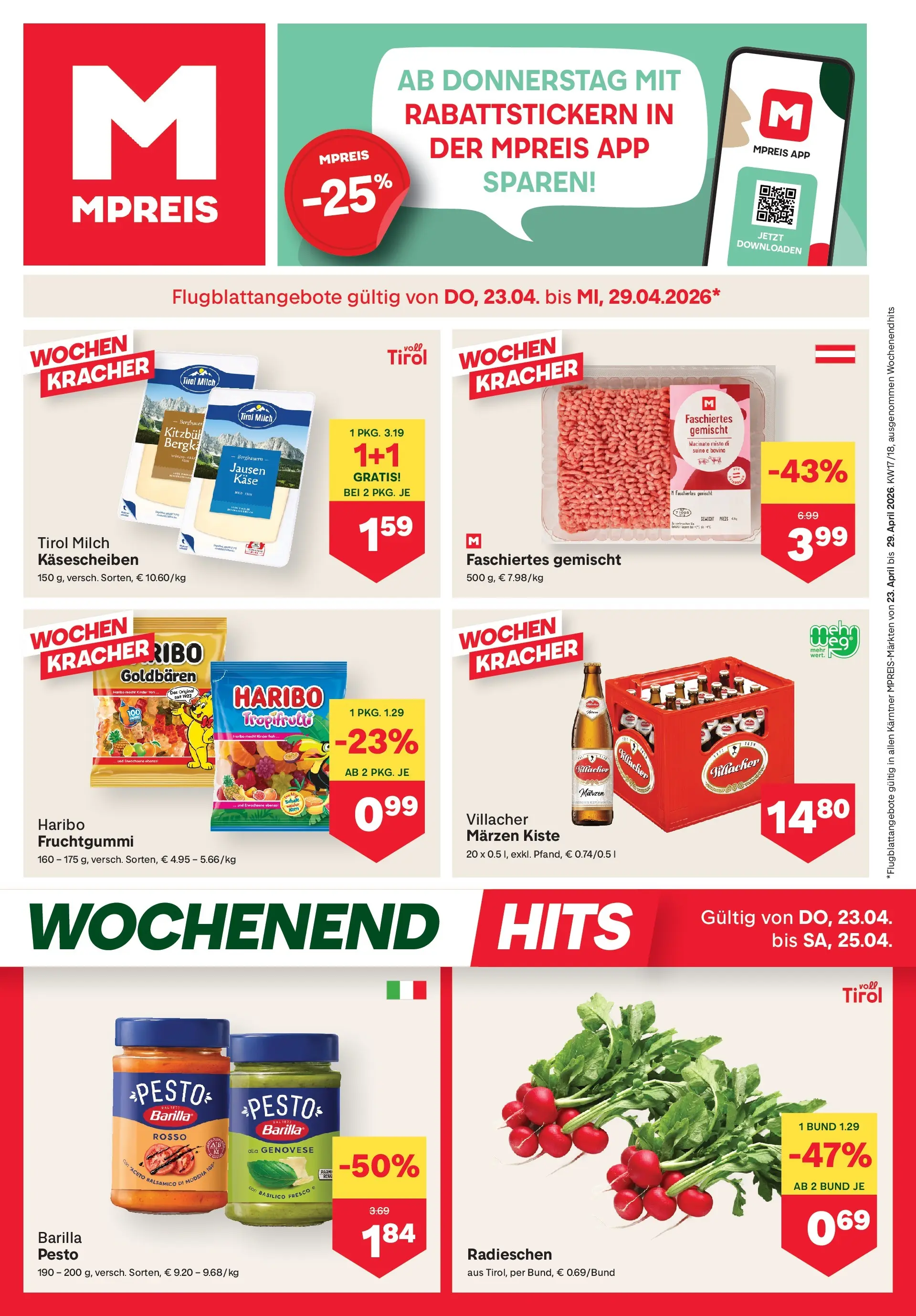 MPREIS Velden von 23.04.2026 - Aktuelle Angebote | Seite: 1 | Produkte: Milch, Käse