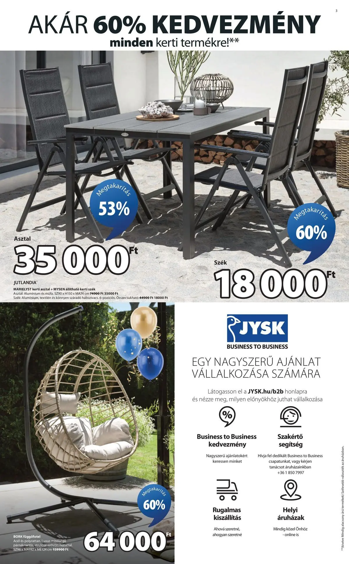 JYSK akciós újság - 2026.04.22. -tól/töl > akció, lapozható szórólap 🛍️ | Oldal: 3 | Termékek: Kerti asztal, Függőfotel, Asztal, Szék