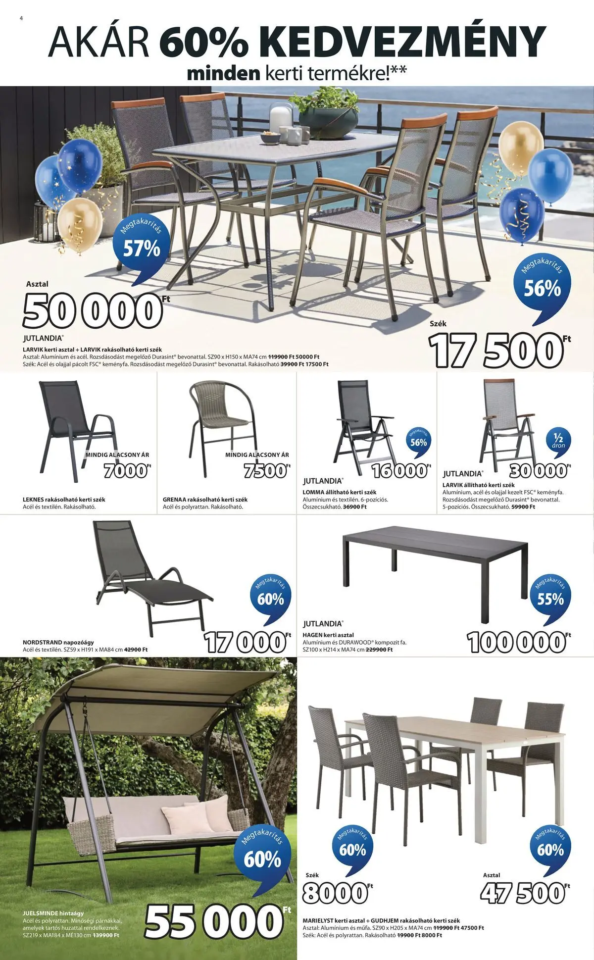 JYSK akciós újság - 2026.04.22. -tól/töl > akció, lapozható szórólap 🛍️ | Oldal: 4 | Termékek: Asztal, Szék, Hintaágy, Napozóágy