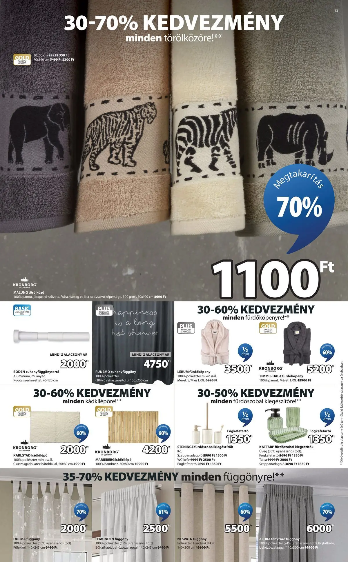 JYSK akciós újság - 2026.04.22. -tól/töl > akció, lapozható szórólap 🛍️ | Oldal: 13 | Termékek: Függöny, Szappanadagoló, Fogkefetartó, Zuhanyfüggöny