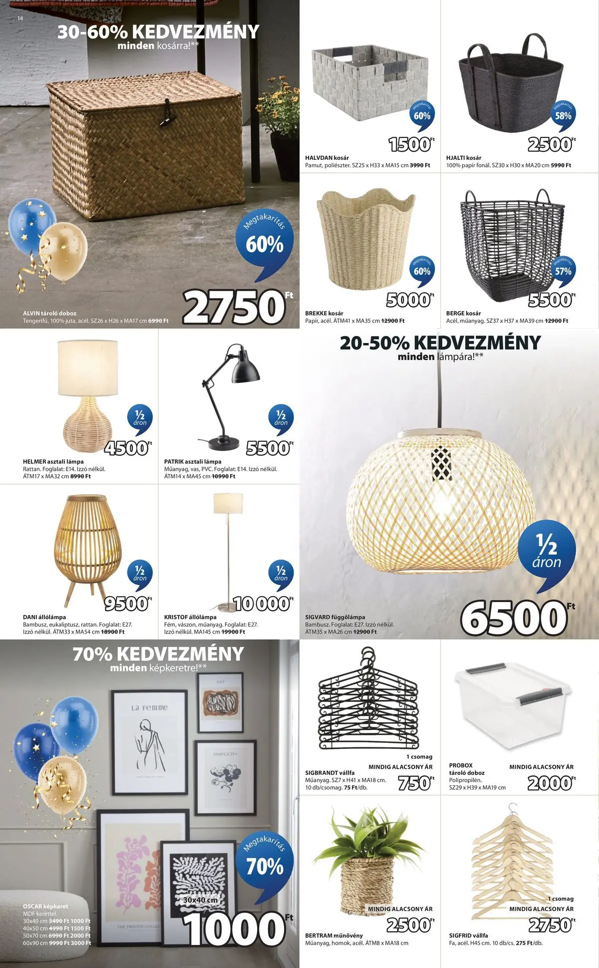 JYSK akciós újság - 2026.04.22. -tól/töl > akció, lapozható szórólap 🛍️ | Oldal: 14 | Termékek: Függőlámpa, Izzó, Tároló doboz, Kosár