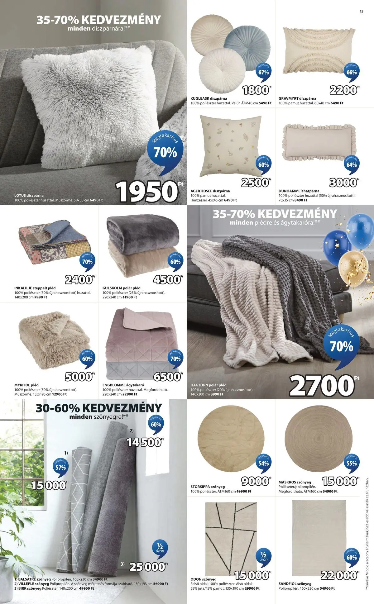 JYSK akciós újság - 2026.04.22. -tól/töl > akció, lapozható szórólap 🛍️ | Oldal: 15 | Termékek: Szőnyeg, Pléd, Ágytakaró, Díszpárna
