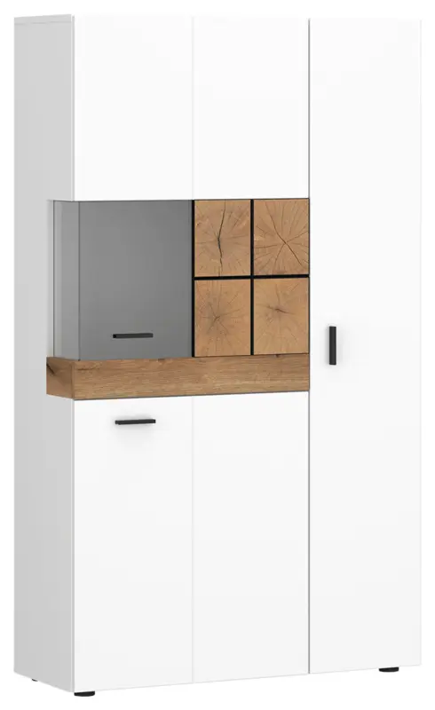 Vitrine Oreta B: 82 cm Wei&szlig; Hochglanz/Eichefarben