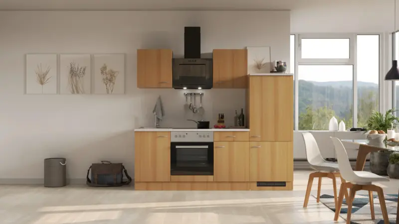 K&uuml;chenblock Nano mit Ger&auml;ten ca. 220 cm Buchefarben