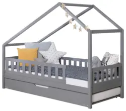 Hausbett Lou m. Zusatzbett ca. 100x200 cm Holz Hellgrau