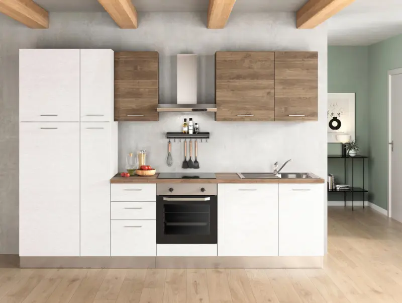 K&uuml;chenblock Dafne 300 m. Ger&auml;t Wei&szlig;/Eichefarben