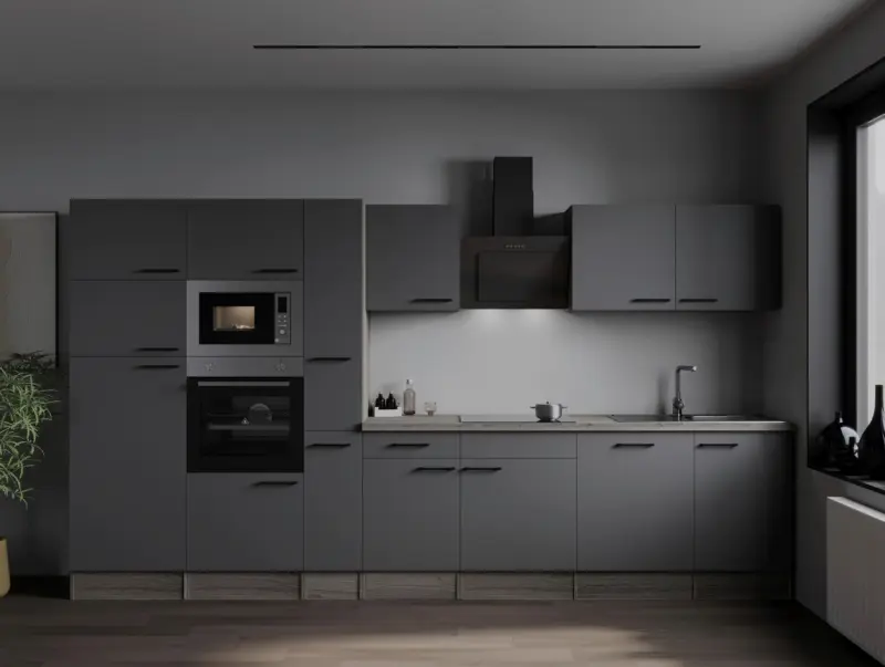 K&uuml;chenblock Oliver m. Ger&auml;ten Grau/Eichefarben