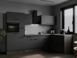 Eckk&uuml;che Oliver m. Ger&auml;ten ca. 310x172cm Schwarz/Eiche