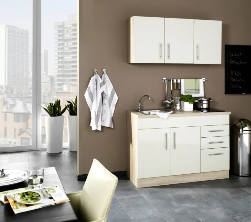 Minik&uuml;che Toronto B: ca. 120cm Creme/Eichefarben