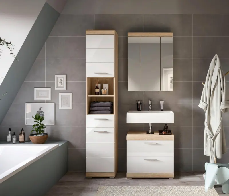 Badezimmer Lambada 3-tlg. ca. 97 cm Eiche/Wei&szlig;
