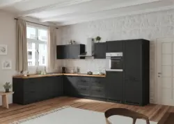 Eckk&uuml;che Meran mit Ger&auml;ten ca. 240x360cm Grau/Eiche