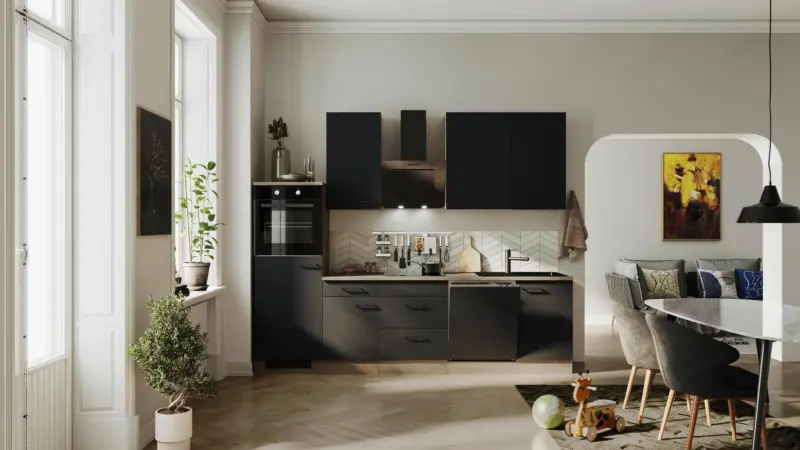 K&uuml;chenblock Capri Schwarz/Eichefarben