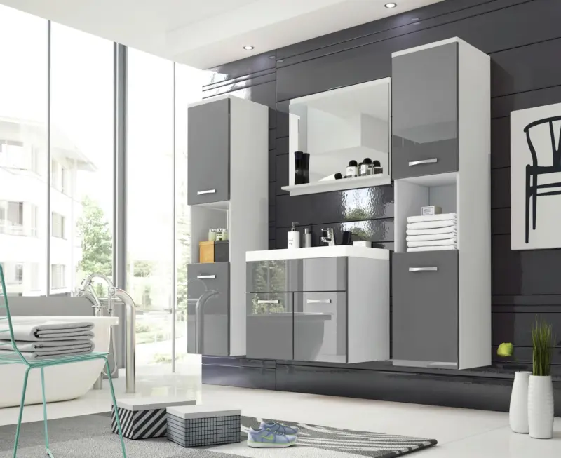 Badm&ouml;bel-Set 5-tlg. Montreal XL ca. 120 cm Wei&szlig; matt/Grau