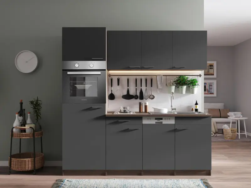 K&uuml;chenblock Oliver mit Ger&auml;ten ca. 205 cm Grau