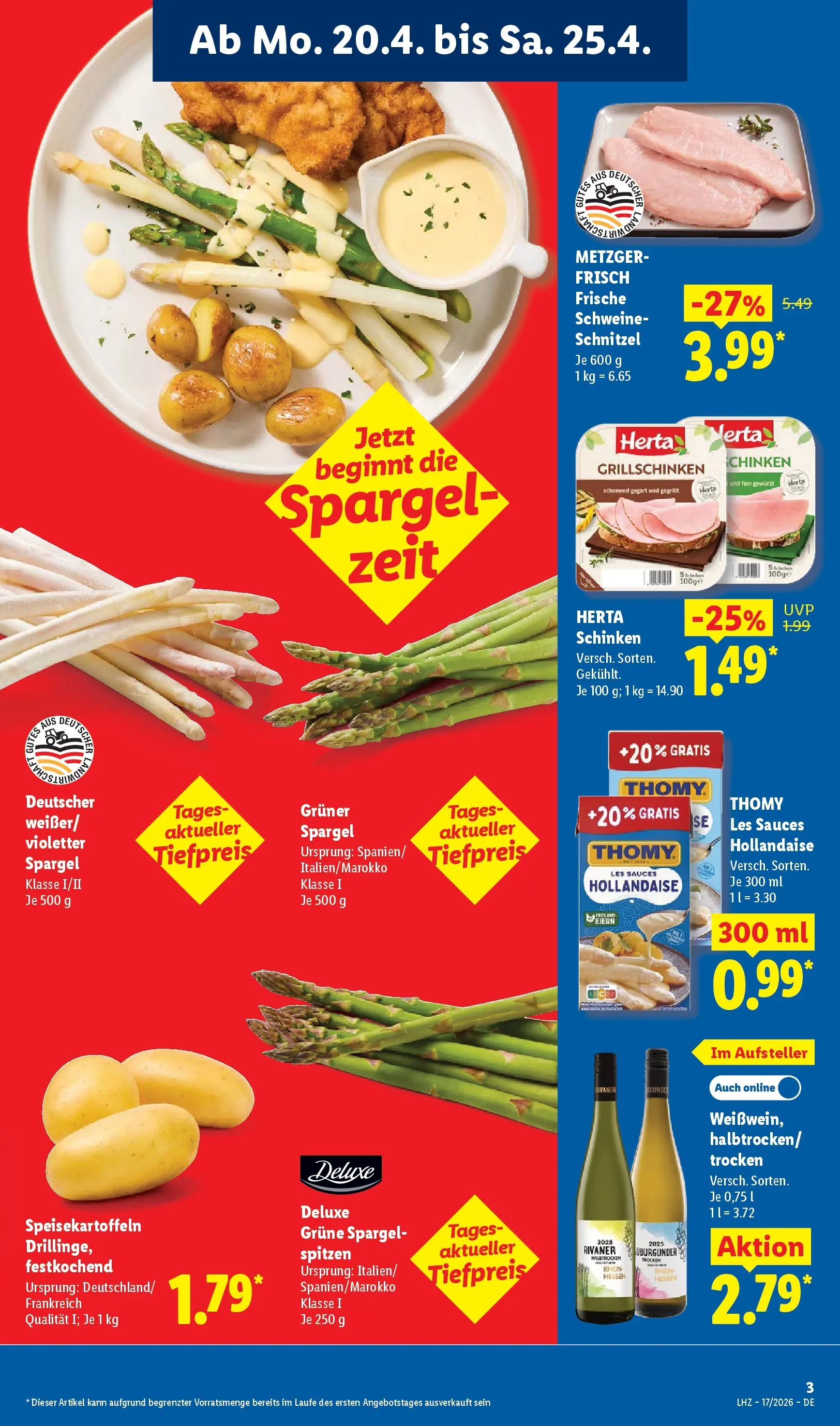 Lidl Prospekt Zülpich (ab 19.04.2026) zum Blättern » Angebote | Seite: 5 | Produkte: Spargel, Schnitzel, Schinken