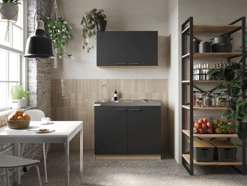 Minik&uuml;che Merle B: ca. 100cm Schwarz/Eiche